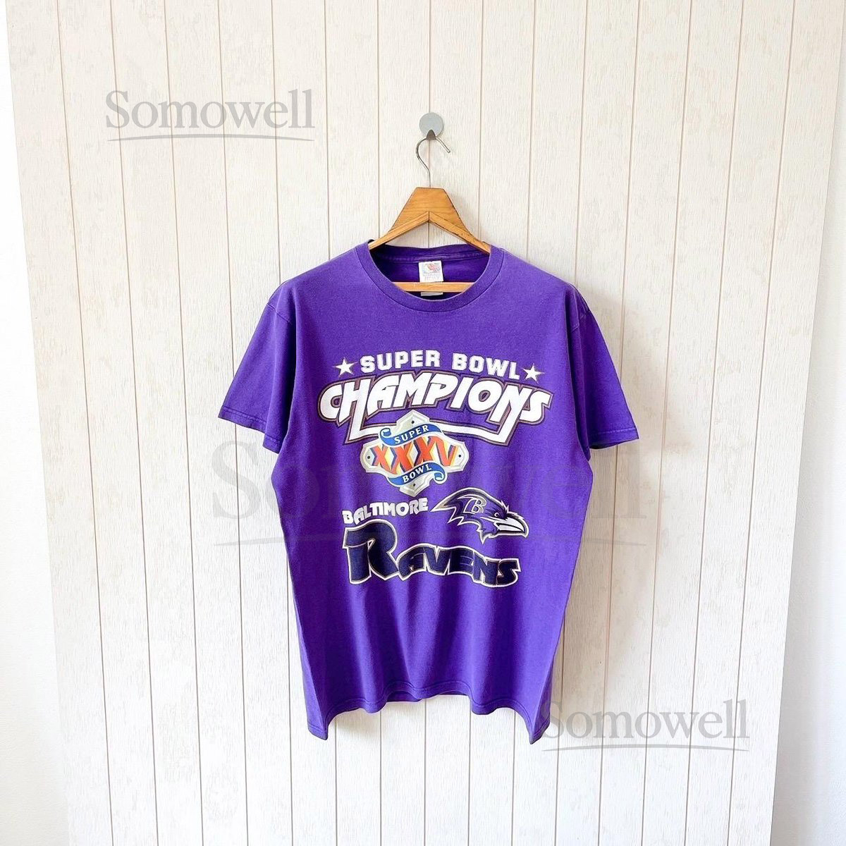 Vintage Baltimore Ravens T-Shirt 2001 NFL Purple Fruit of the Loom Size L_995