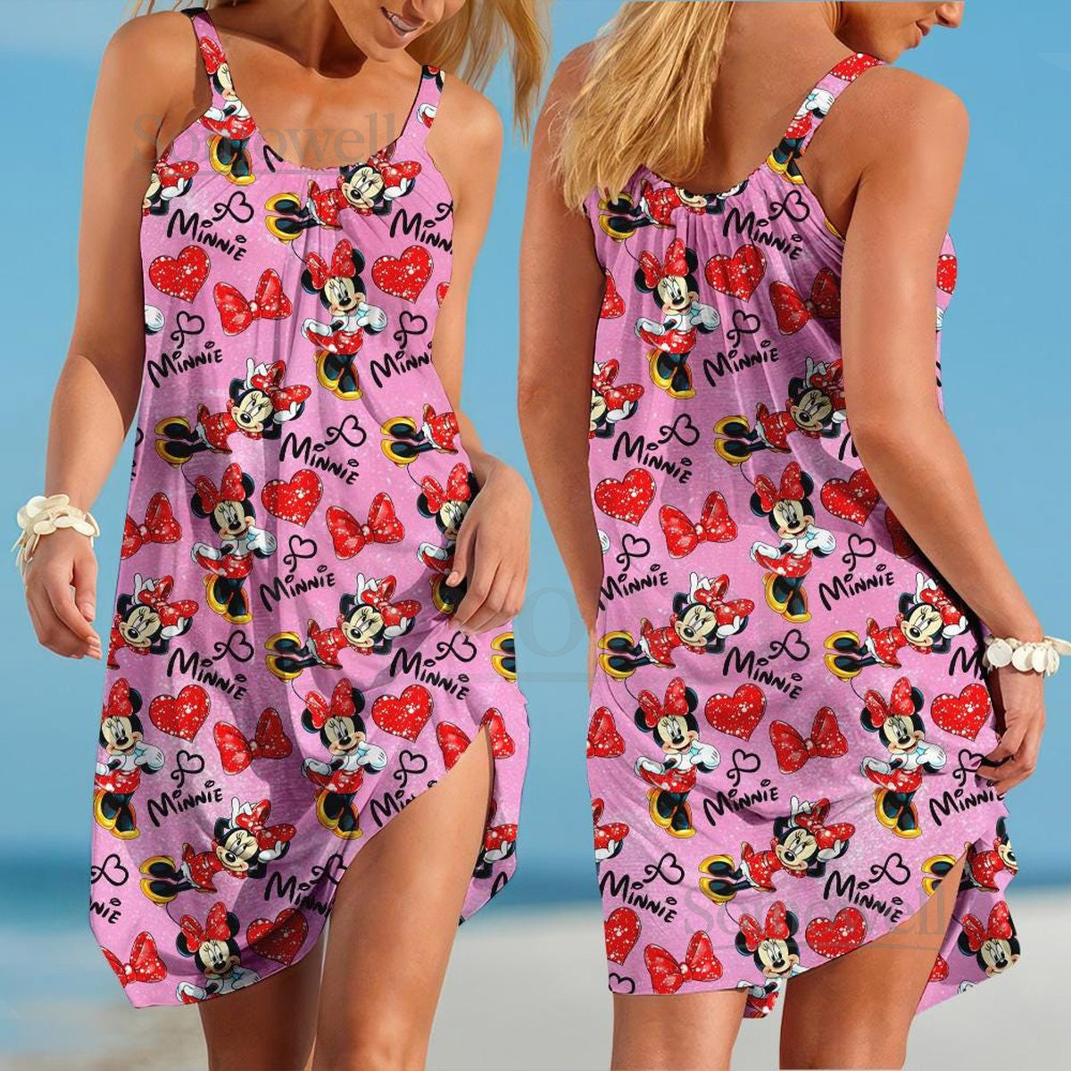 Minnie Mouse Sling Summer Dress Disney Women Dress Minnie Casual Dress Movie Summer Dress Cartoon Beach DressDisney Vacation Dress_135