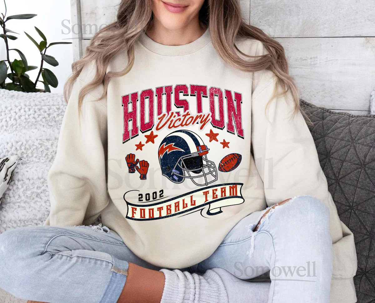 Vintage Houston Football Crewneck T-Shirt Game Day_955