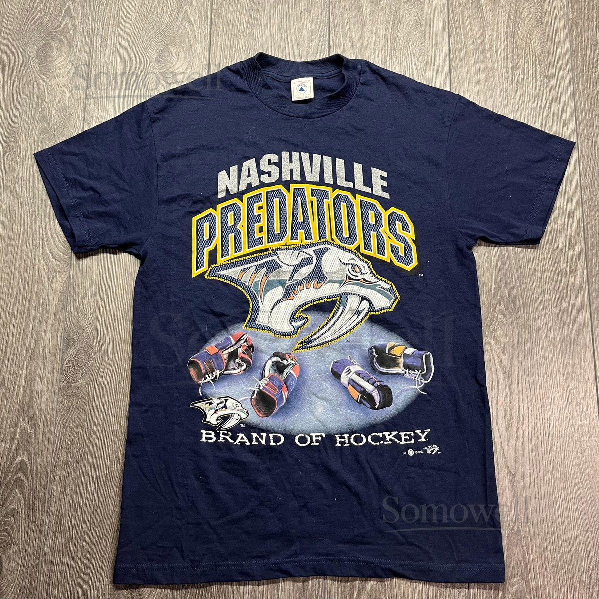 Vintage Nashville Predators 1990s NHL T Shirt Blue Medium Hockey Sports Oversized Made in USA_735