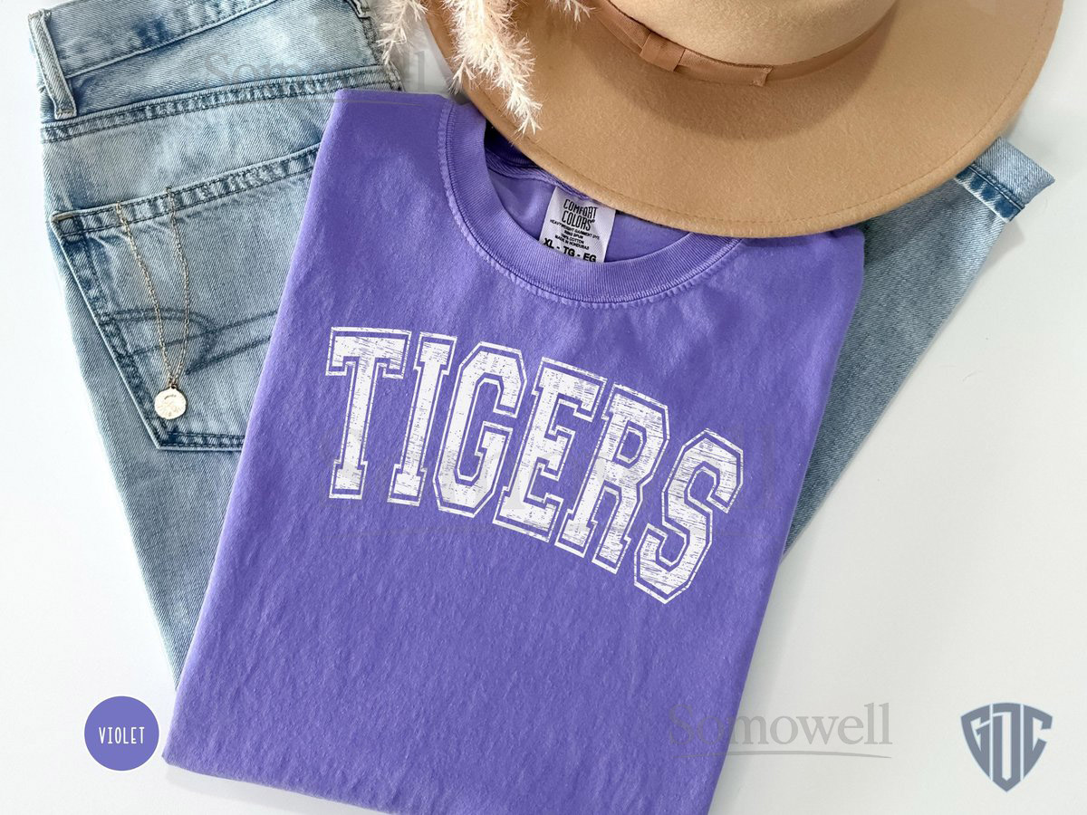 Vintage Tigers Mascot Comfort Colors Tee School Spirit Shirt_940