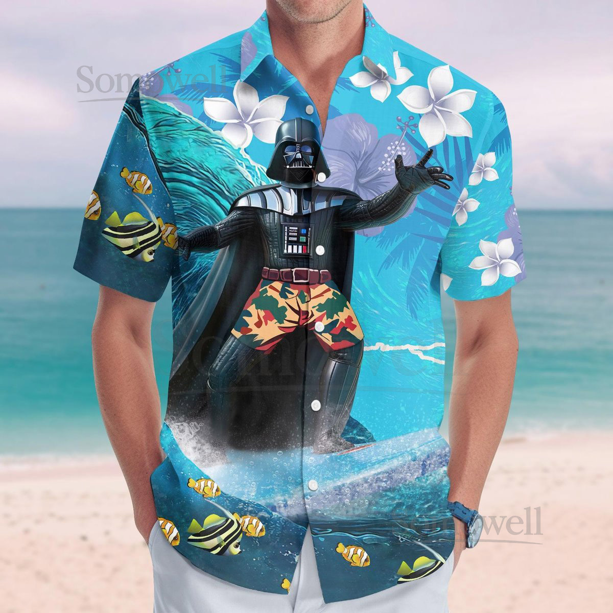 Darth Vader Surfing Button Shirt Star Wars Hawaiian Shirt Movie Summer Hawaii Shirt Darth Vader Tropical Shirt Disney Fans Gift_1