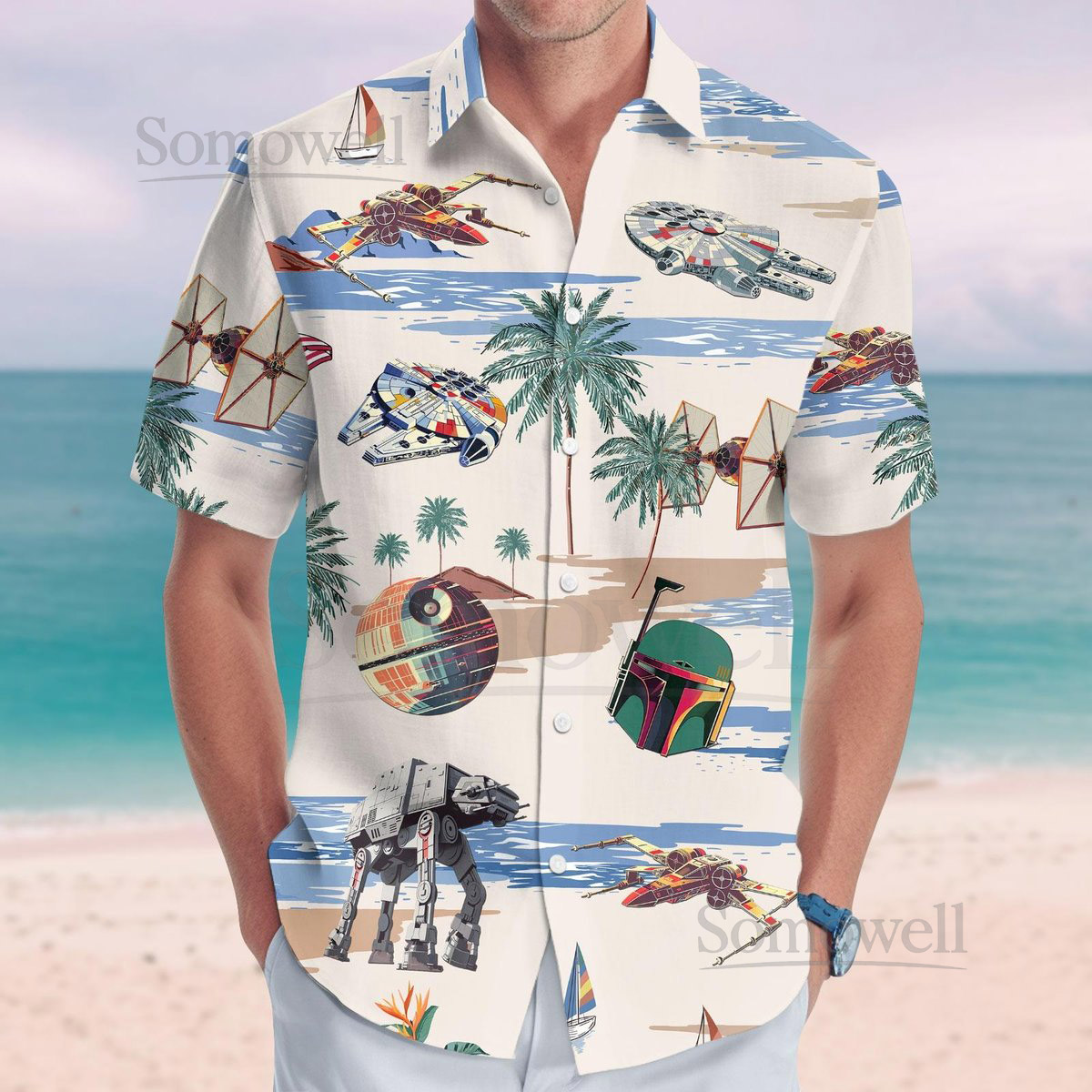 Star Wars Button Shirt Boba Fett Spaceship Hawaiian Shirt Spacecraft Shirt Disney Movie Shirt Family Vacation Shirt Summer Gifts_13