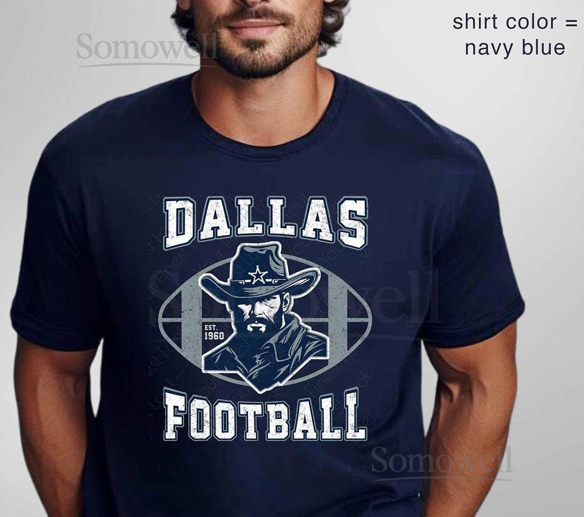 Dallas Football Cowboy Face Navy Retro Vintage-style - Unisex t-shirt_207