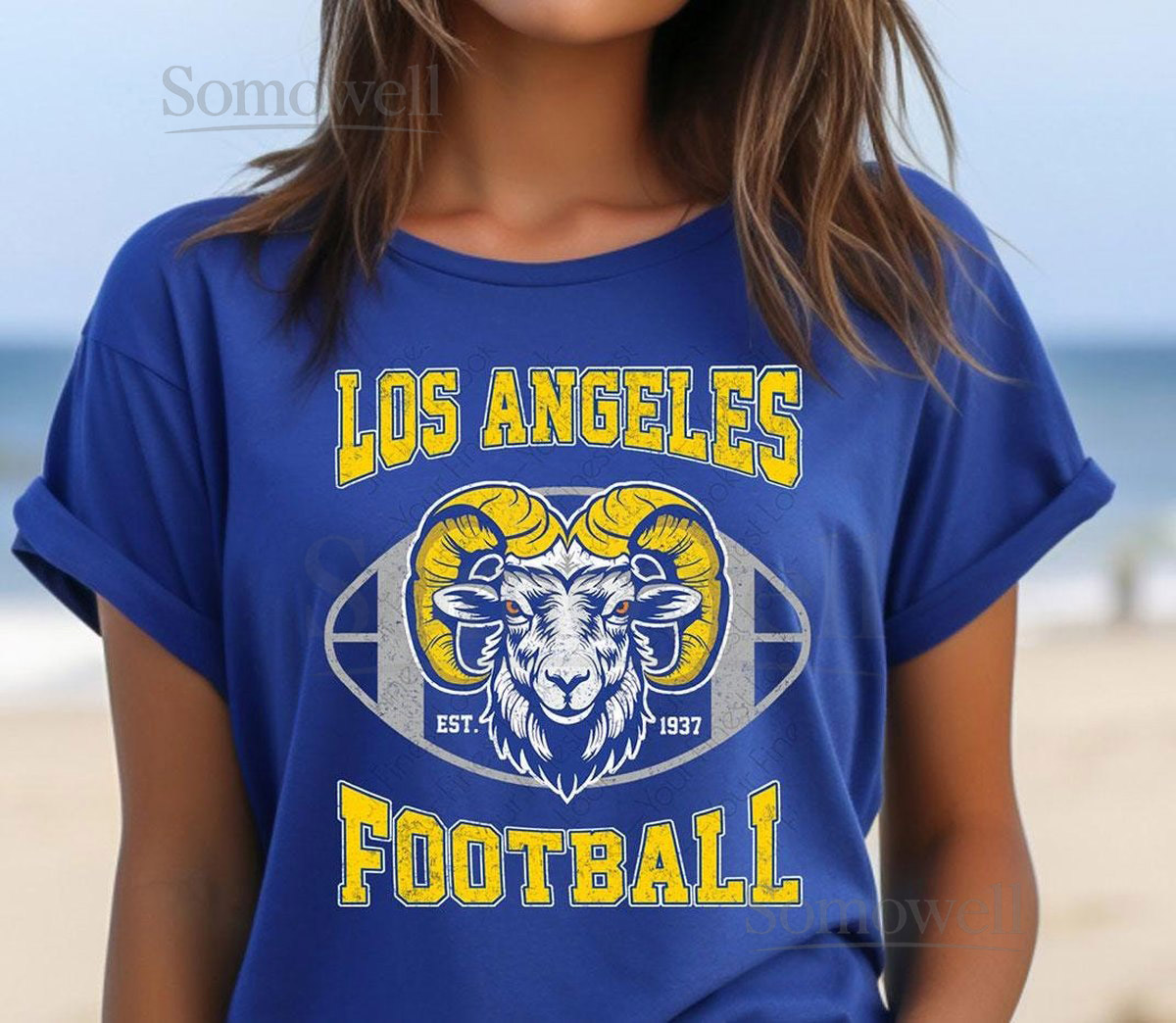 LA Los Angeles Football royal blue bright blue vintage ram shirt - Unisex t-shirt_430
