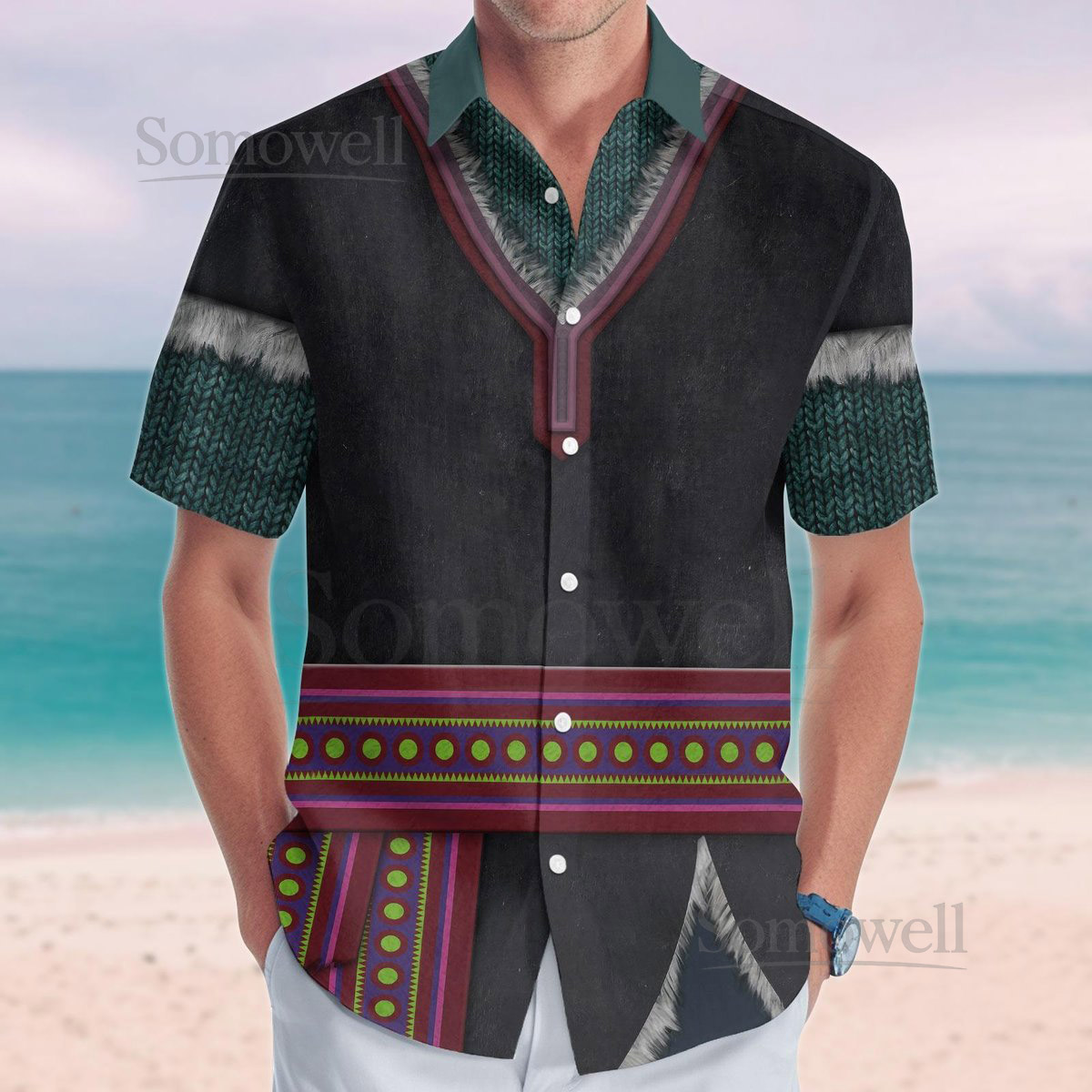 Halloween Kristoff Frozen Costume Cosplay Disney Kristoff Button Shirt Kristoff Prince Hawaiian Shirt Disney World Disneyland Shirt_6