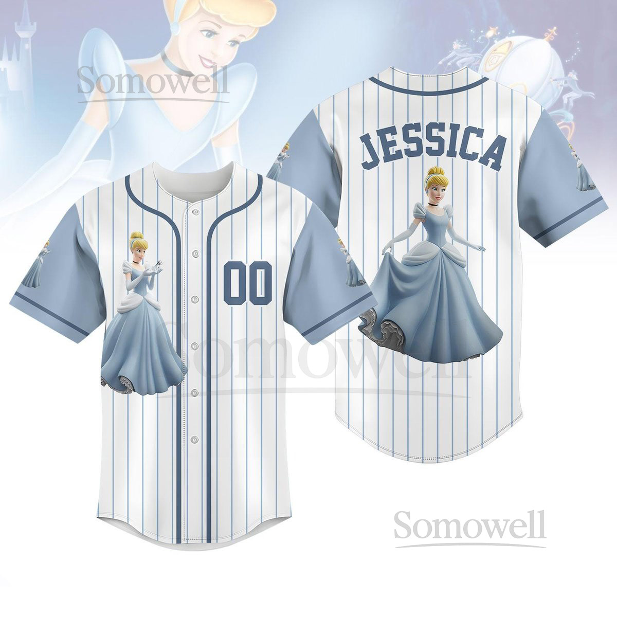 Custom Cinderella Baseball Jersey Disney Princess Baseball Shirt 1950 Film Shirt Disney World Disneyland Magic Kingdom Girls Trip_4