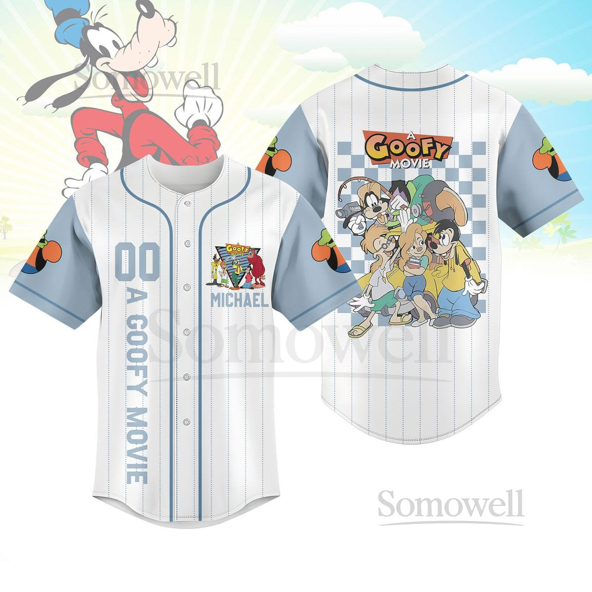 Custom A Goofy Movie Baseball Jersey Max Goofy Roxanne Powerline Shirt Disney Cartoon Jersey Disneyland Shirt Disney World Shirt_2