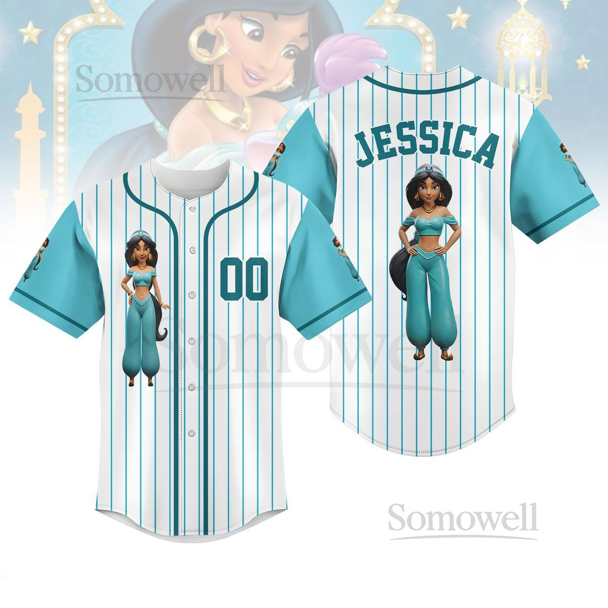 Custom Princess Jasmine Baseball Jersey Disney Princess Baseball Shirt Princess Girl Shirt Disney World Shirt Disneyland Shirt Gift_30