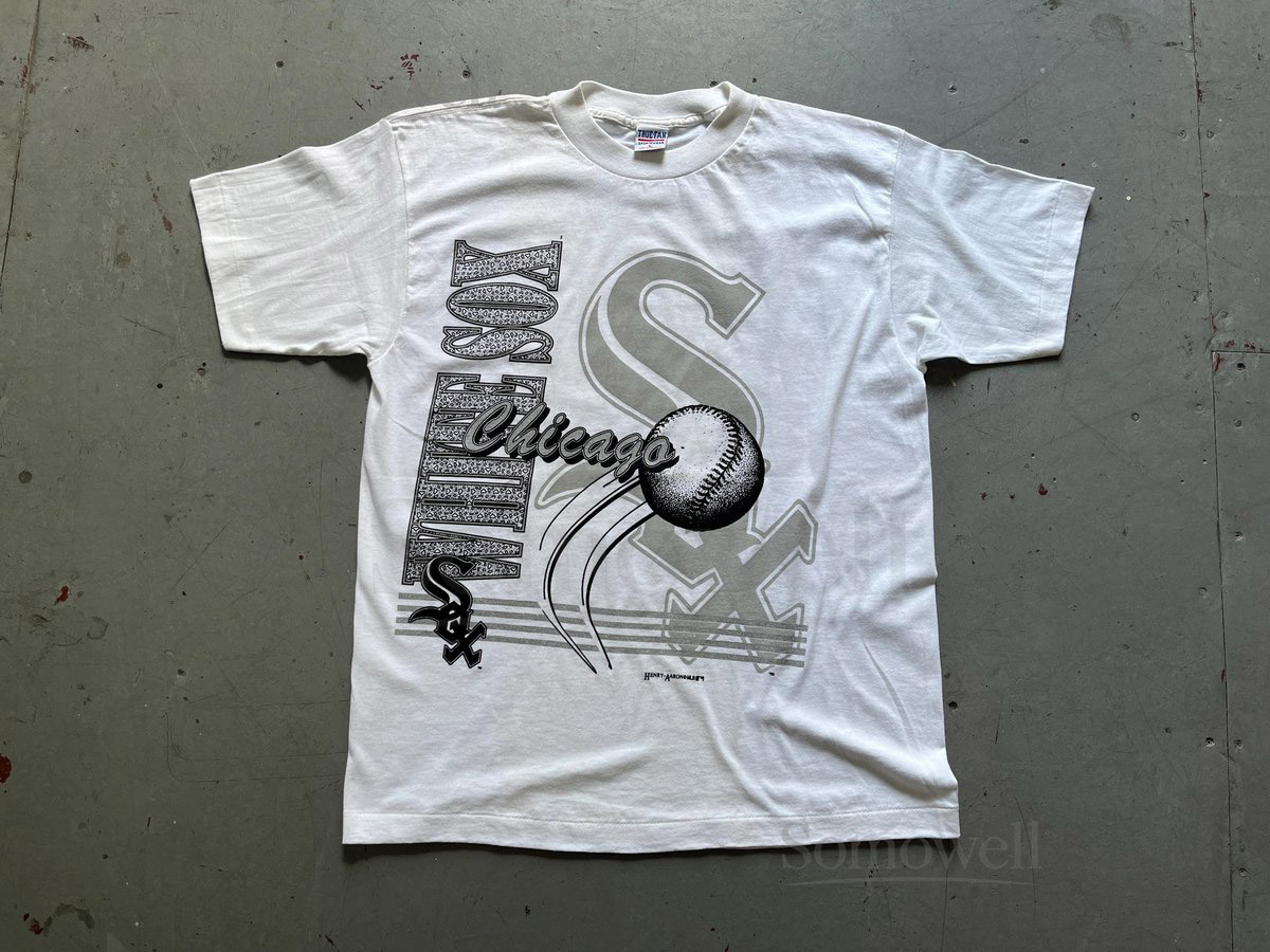 Chicago White Sox tee vintage 90s Henry Aaron MLB True Fan white single stitch baseball graphic t-shirt size L_59