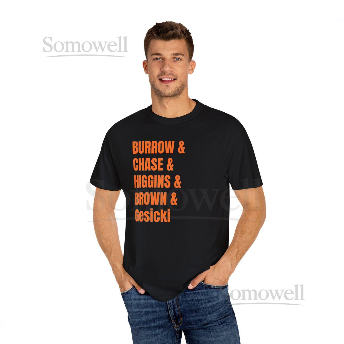 Burrow Chase Higgins Brown Gesicki Bengals Comfort Colors Tshirt_303