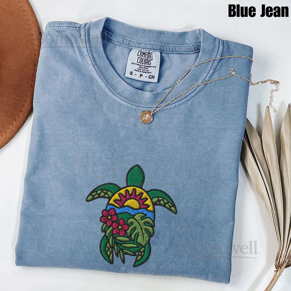 Embroidered Floral Sea Turtle Comfort Colors Shirt Summer Vibes Embroidered Shirt Hello Summer Shirt Beach Shirts Turtle Lover Gift_69