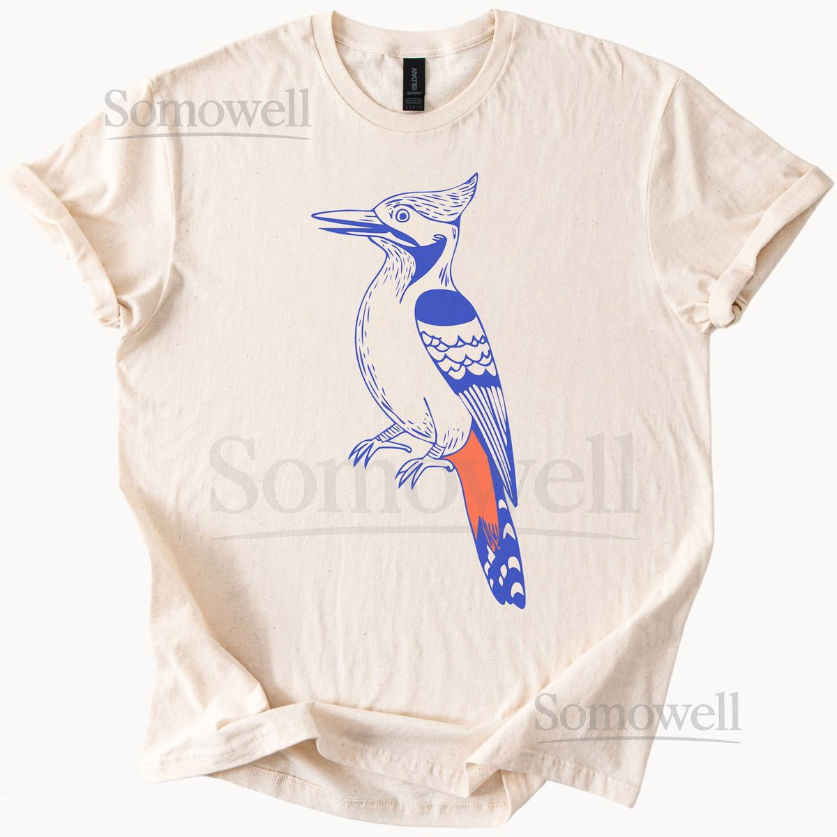 Blue Jay Graphic T Shirt Hand Drawn Bird Art Nature Lover Tee Unique Blue and Orange Woodland Animal Shirt Gift for Birdwatcher_101