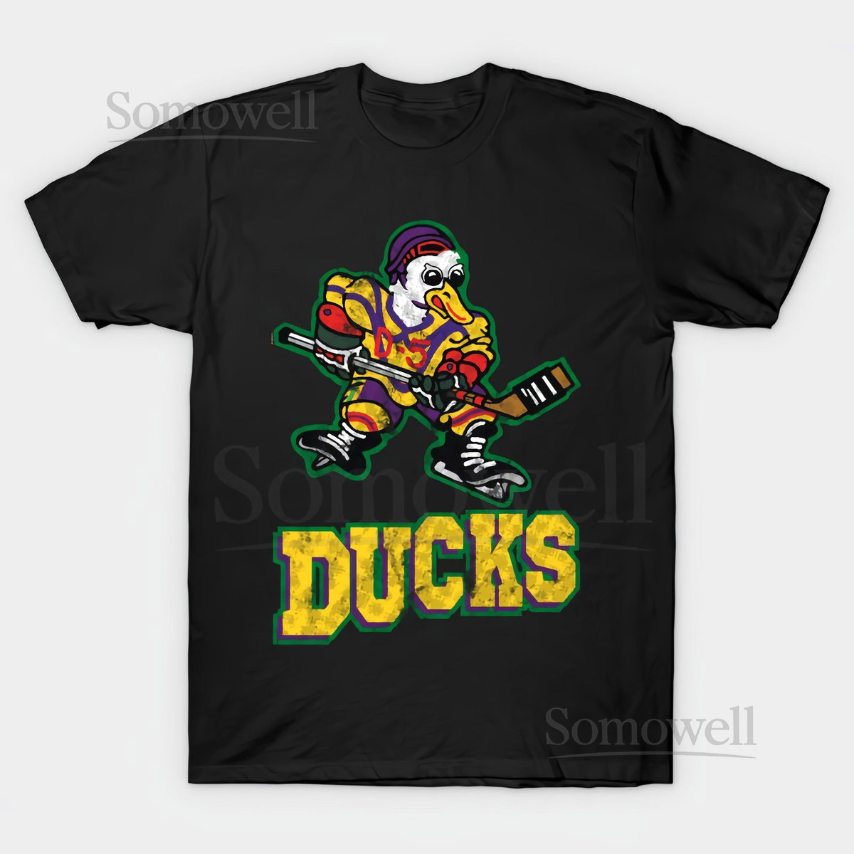 Classic Mighty Ducks Logo Black T-Shirt Size S-4X Casual_79