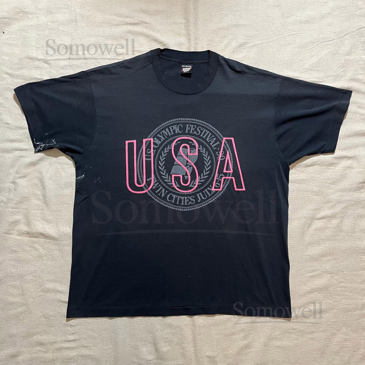 Vintage 90s US Olympics Festival Minnesota Twin Cities Tourist Souvenir Paint Stained Graphic T-Shirt Black XXL 2XL_886