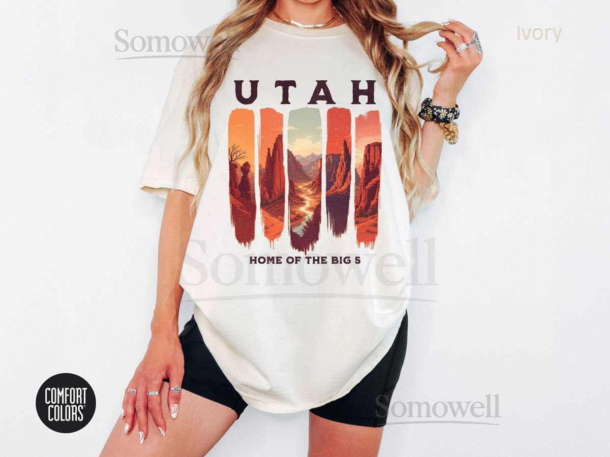 Comfort Colors Utah's Big 5 National Parks Crewneck T-Shirt Vintage Travel Tee Unisex Adventure Shirt Nature Lover's Gift Utah Souvenir_111