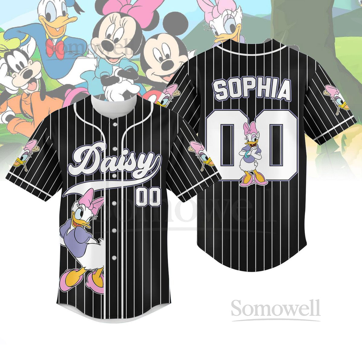 Disney Daisy Duck Striped Line Baseball Jersey Custom Daisy Baseball Shirt Disneyland Shirt Walt Disney World Jersey Cartoon Gift_48