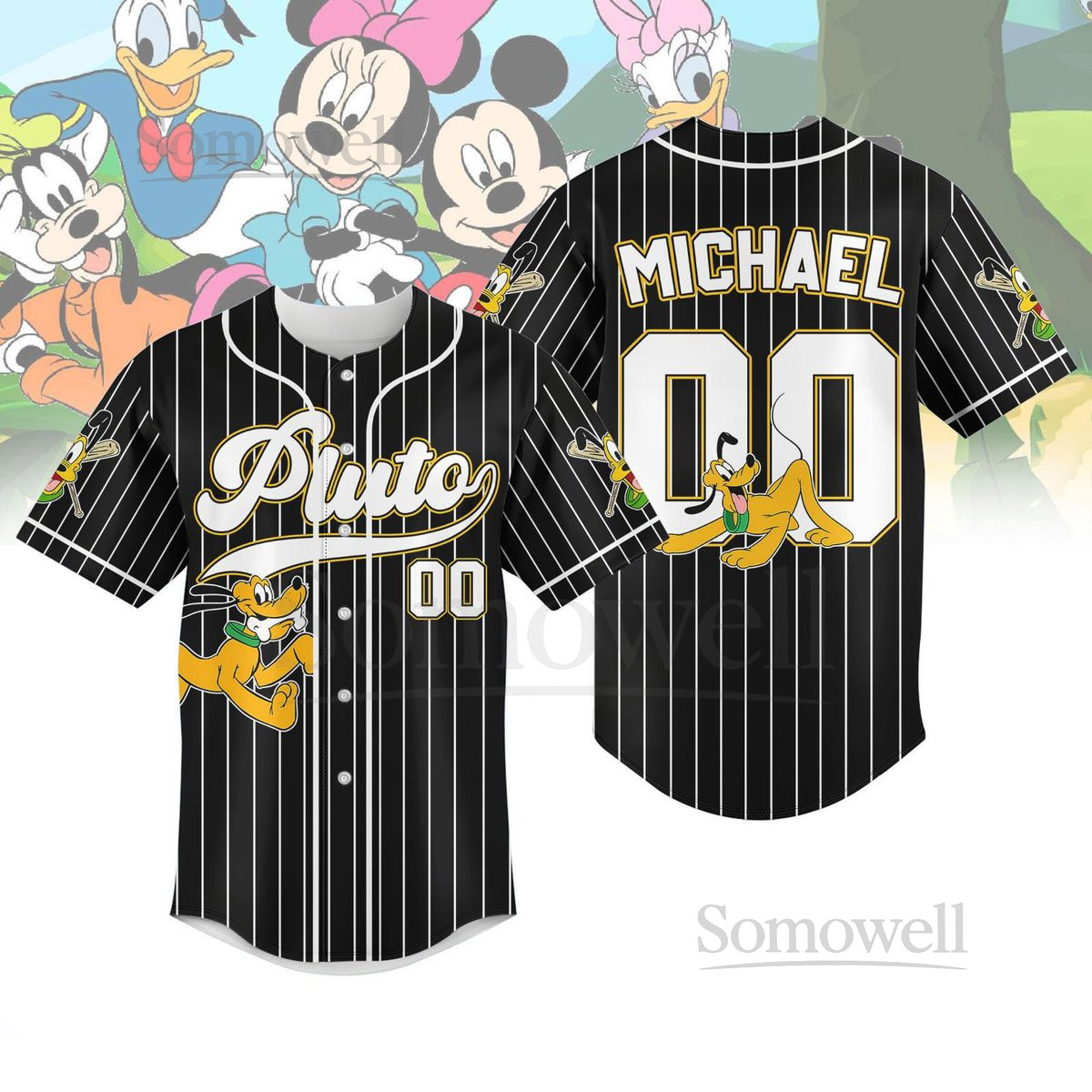 Disney Pluto Dog Striped Line Baseball Jersey Custom Pluto Baseball Shirt Disneyland Shirt Walt Disney World Jersey Cartoon Gift_58