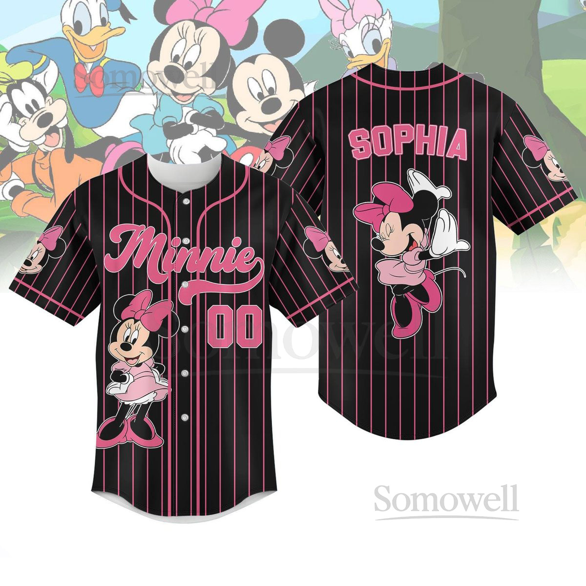 Disney Minnie Mouse Striped Line Baseball Jersey Personalized Minnie Cartoon Baseball Shirt Disneyland ShirtWalt Disney World Jersey_57