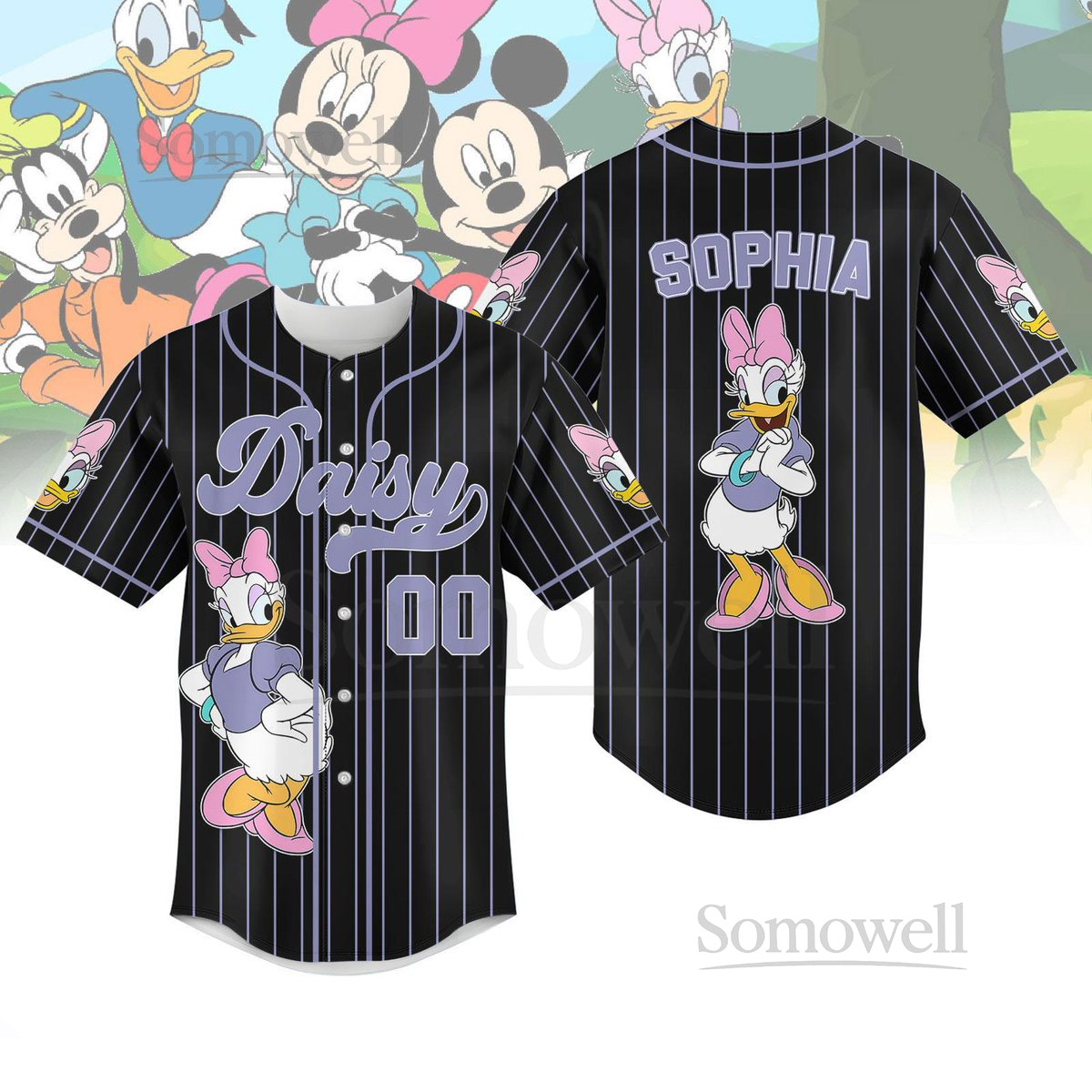 Disney Daisy Duck Striped Line Baseball Jersey Personalized Daisy Cartoon Baseball Shirt Disneyland Shirt Walt Disney World Jersey_49