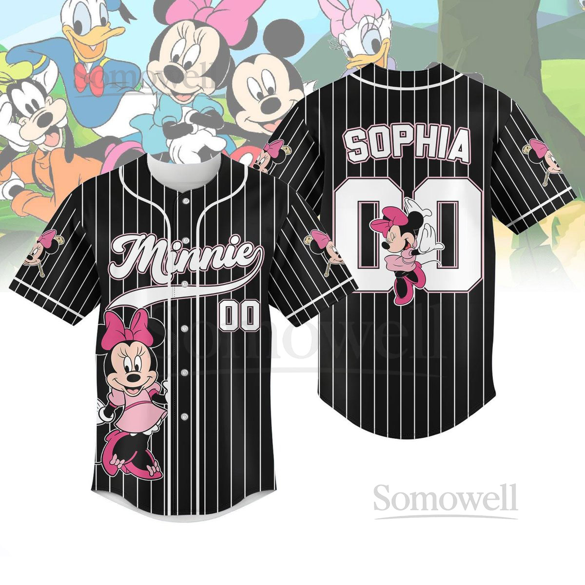 Disney Minnie Mouse Striped Line Baseball Jersey Custom Minnie Baseball Shirt Disneyland Shirt Walt Disney World JerseyCartoon Gift_56