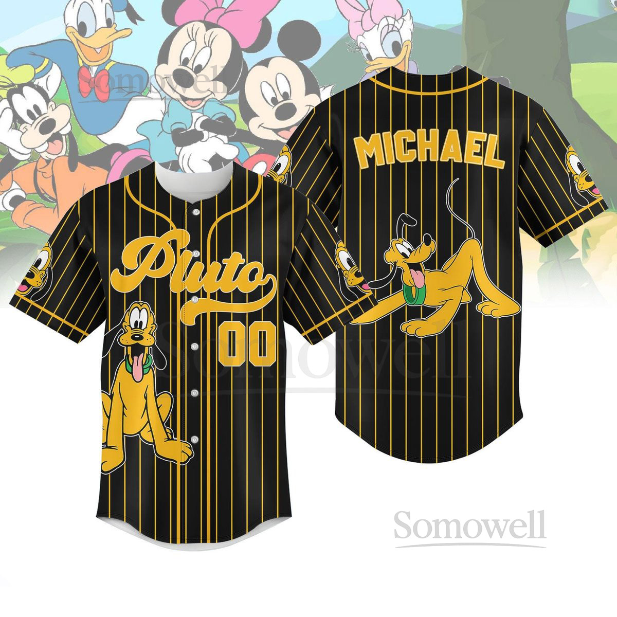 Disney Pluto Dog Striped Line Baseball Jersey Personalized Pluto Cartoon Baseball Shirt Disneyland Shirt Walt Disney World Jersey_59
