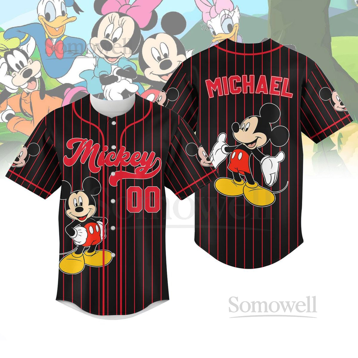 Disney Mickey Mouse Striped Line Baseball Jersey Personalized Mickey Cartoon Baseball Shirt Disneyland ShirtWalt Disney World Jersey_55