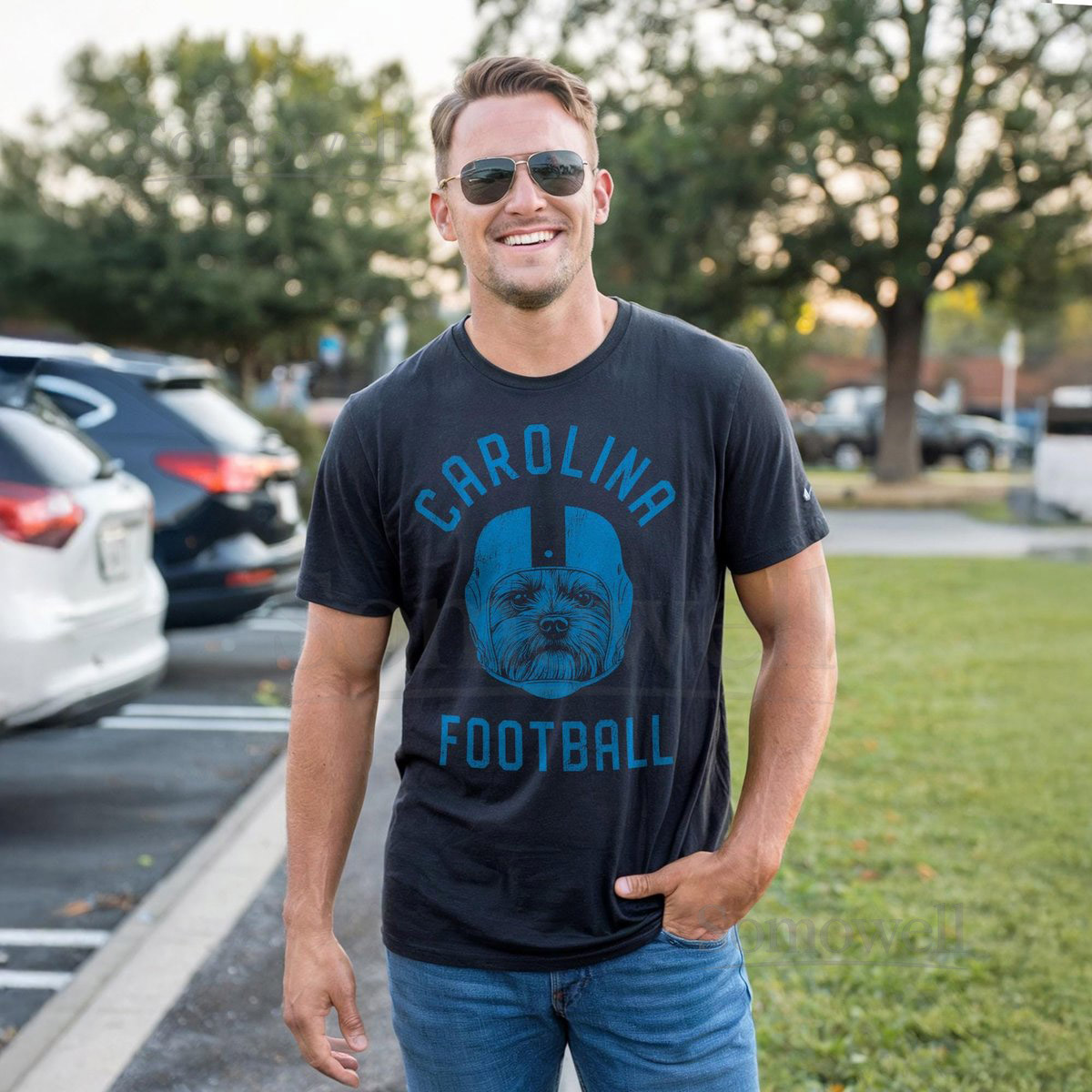 Carolina Football Yorkie T-Shirt Dog Lover Gift for Carolina Panthers fans_384