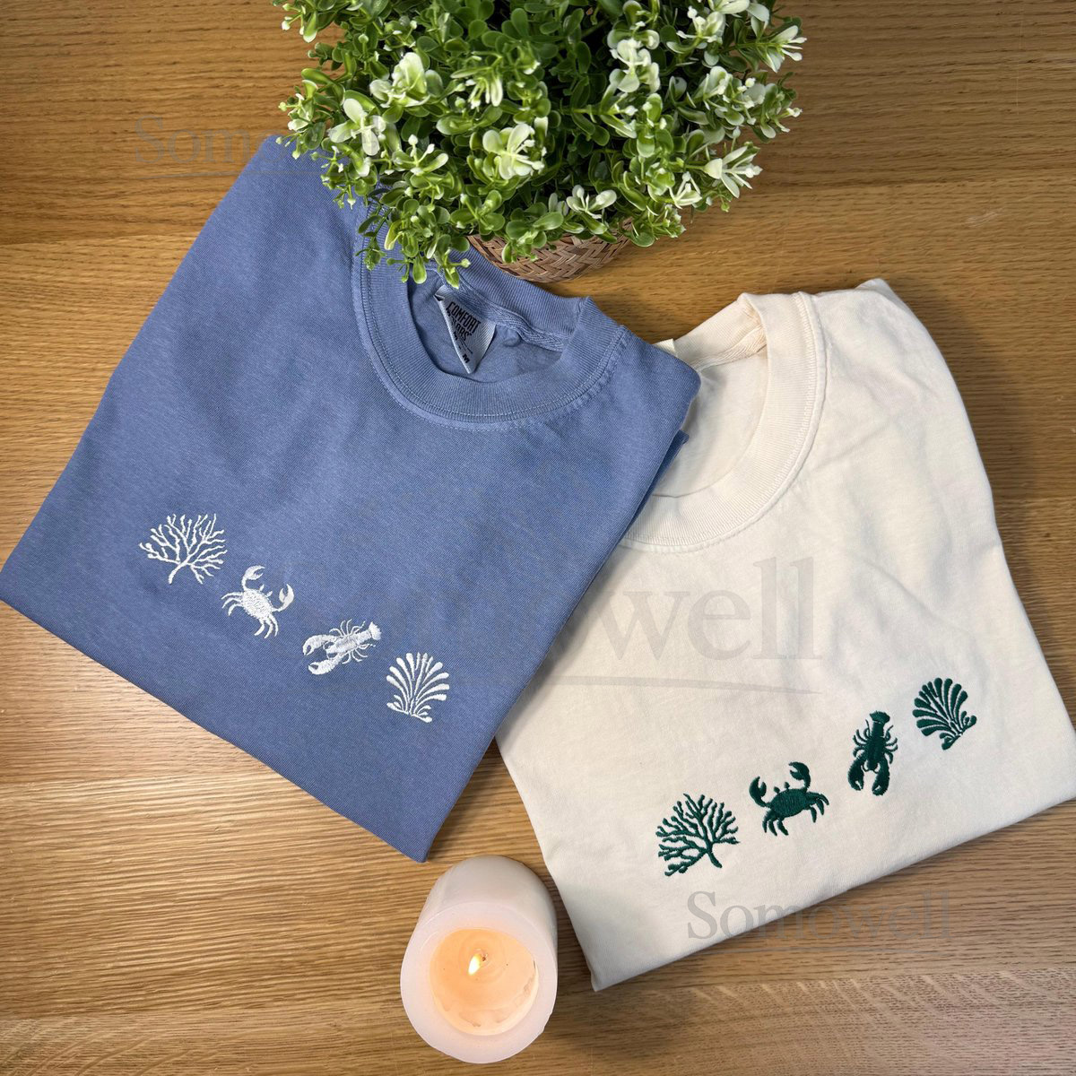 Ocean Embroidered Shirt Coastal Crab Coral Tee on Comfort Colors Minimal Beachwear Summer Gift Sea Life Shirt for Her or Him_150