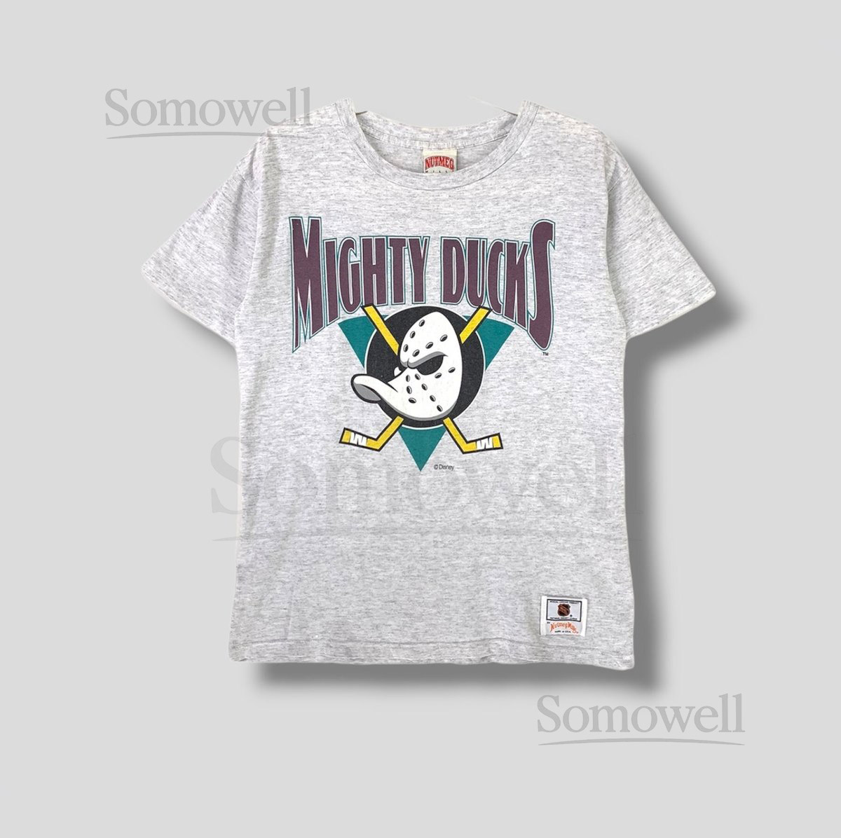 Vintage 90s Mighty ducks disney hockey tshirt collectible NHL streetwear casual outfit single stitch gray Small_687