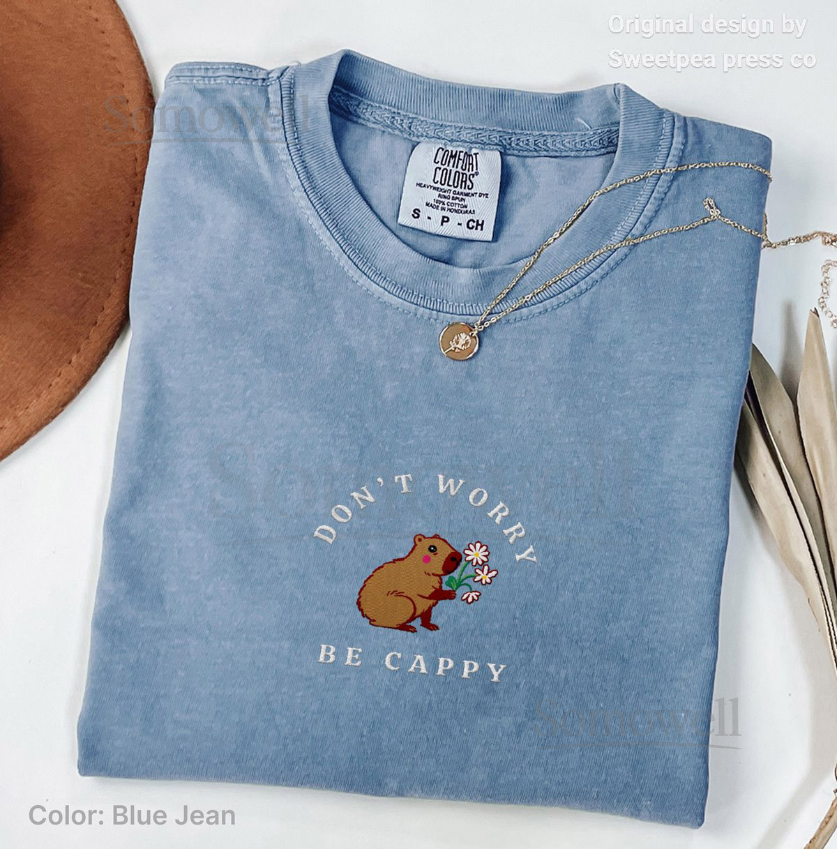 Capybara Embroidered Comfort Colors shirt dont worry be happy Cappy positive Tshirt pun graphic tee gift for her cute shirt minimalist_12