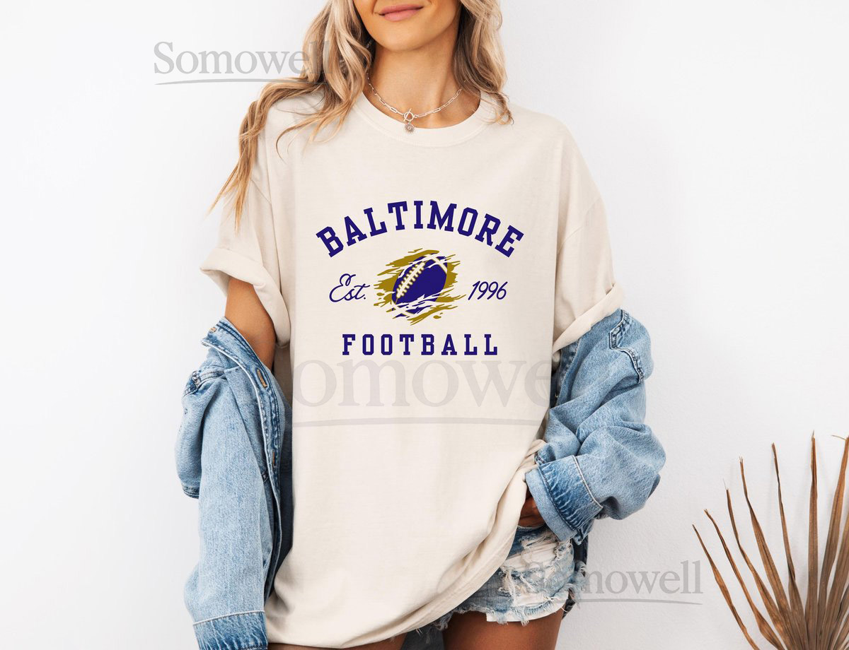 Baltimore Vintage Football Shirt Baltimore Football T-shirt Comfort Colors Shirt Football Fan Gift Varsity Shirt Game Day Shirt_130