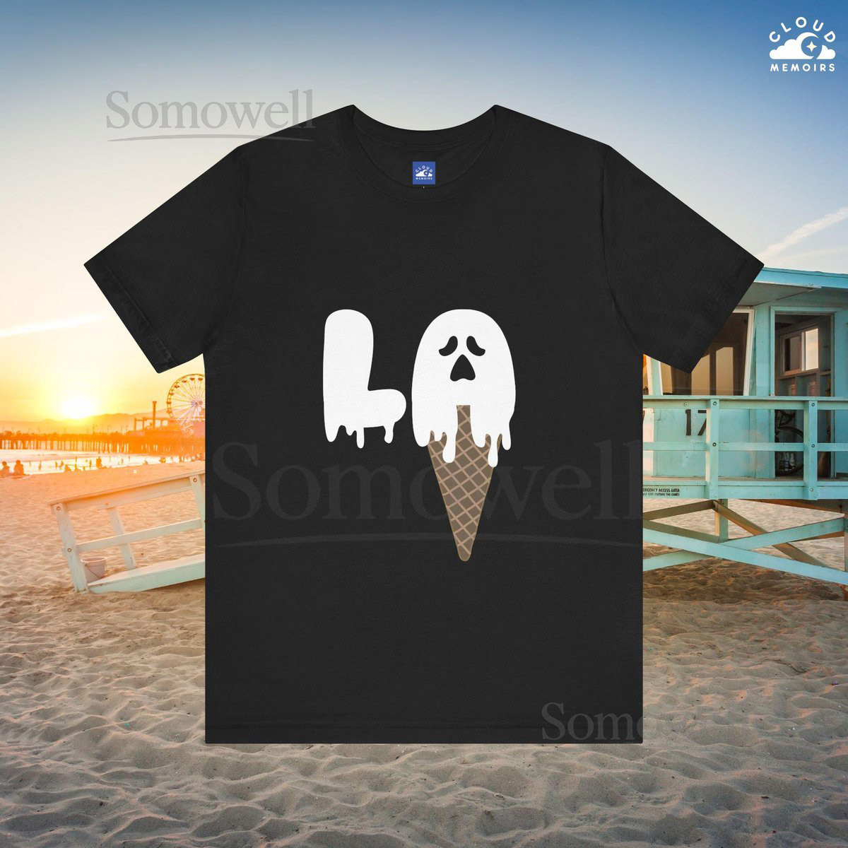 LA Melting Ice Cream T-Shirt Los Angles California Halloween Ghost Tee_553