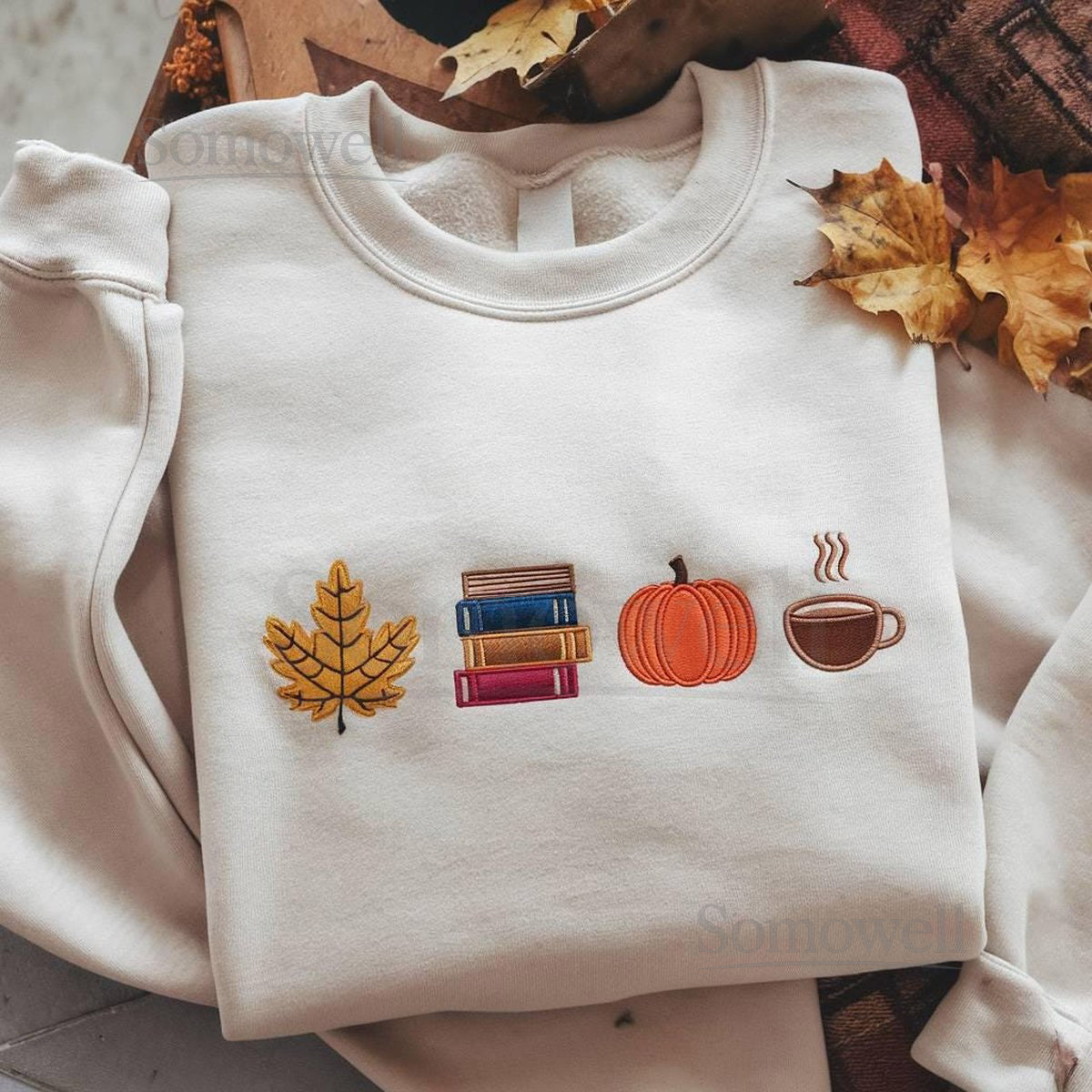 Cozy Autumn Embroidered Sweatshirt Autumn Leaf Embroidered Crewneck Sweatshirt Autumn Sweatshirt Thanksgiving Autumn Embroidered Shirt_19