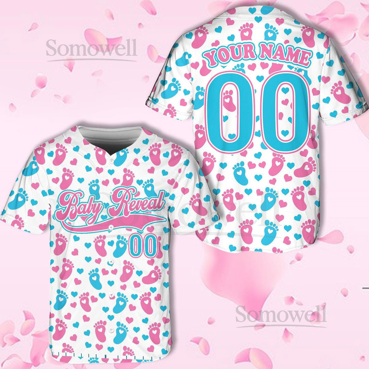 Personalized Baby Reveal Baseball Jersey Blue or Pink Baseball Jersey Gender Reveal Jersey Baby Shower Party Jersey for Dad Mom Squad_015