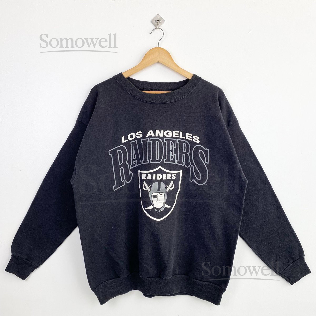 Vintage 90s Las Vegas Raiders Crewneck Sweatshirt - NFL - Print Logo - Black Faded Color - Mens L_121