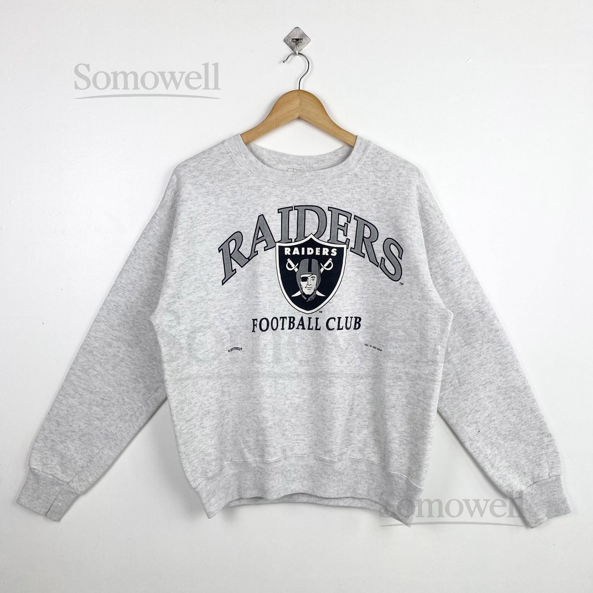 Vintage 90s Las Vegas Raiders Crewneck Sweatshirt - NFL - Print Logo - Grey Color - Mens Fit To L_122