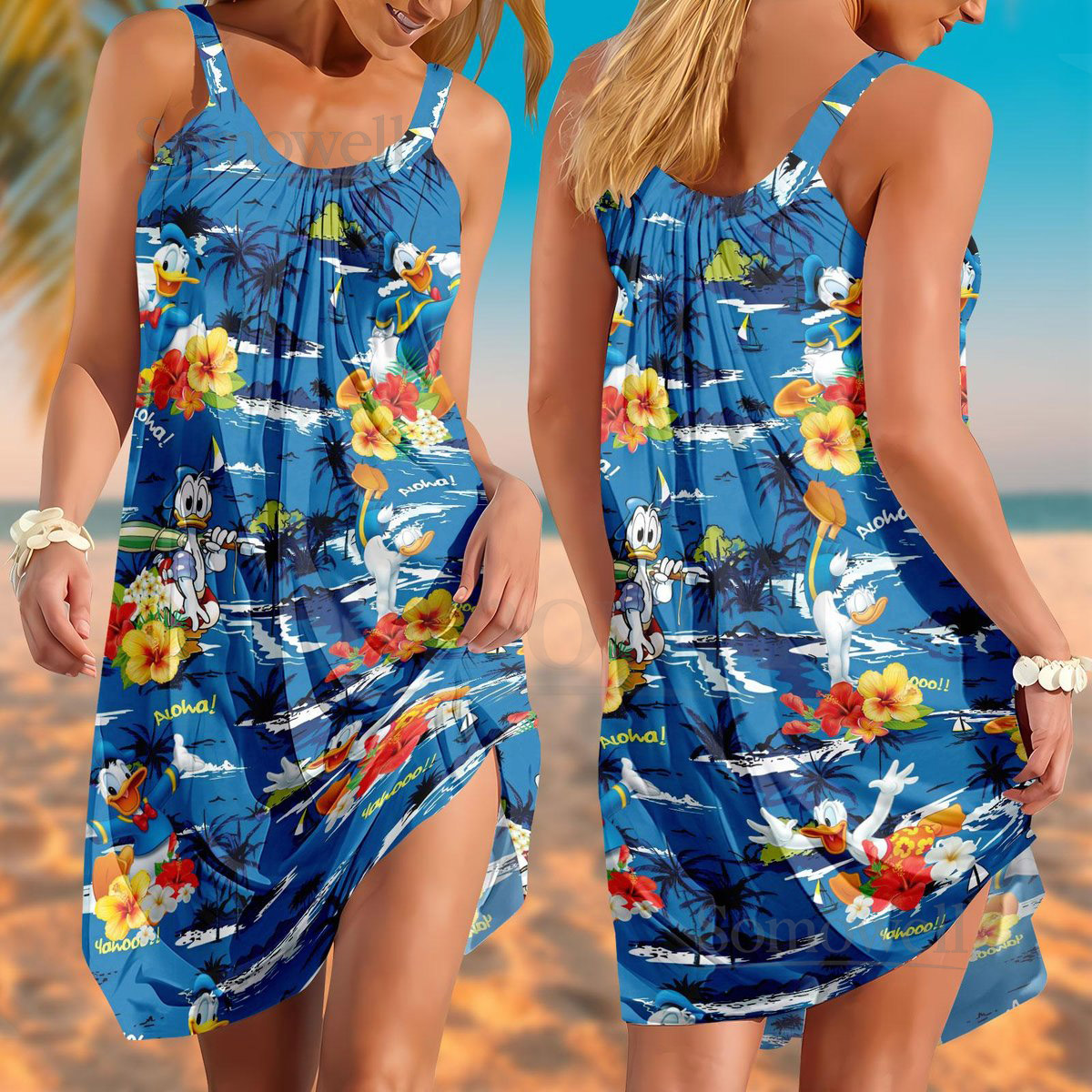 Donald Duck Summer Sling Dress Disney Women Dress Movie Cartoon Casual Dress Disneyland Dress Disneyworld Beach Dress Sleepwear_59