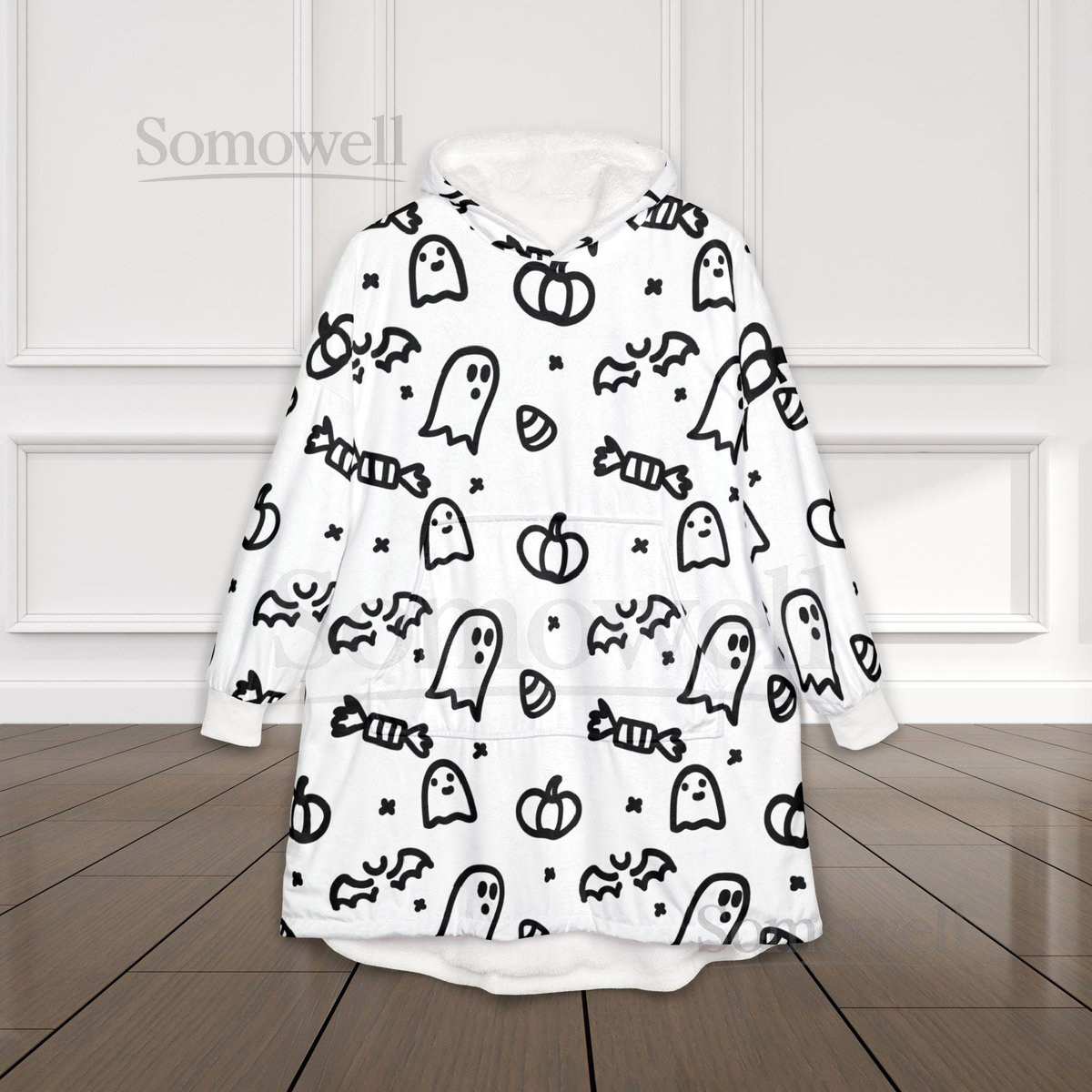 Cozy Halloween Unisex Hooded Blanket Ghosts Pumpkins Perfect for Fall Cozy Nights Trick or Treat Spooky Season Movie Nights_25