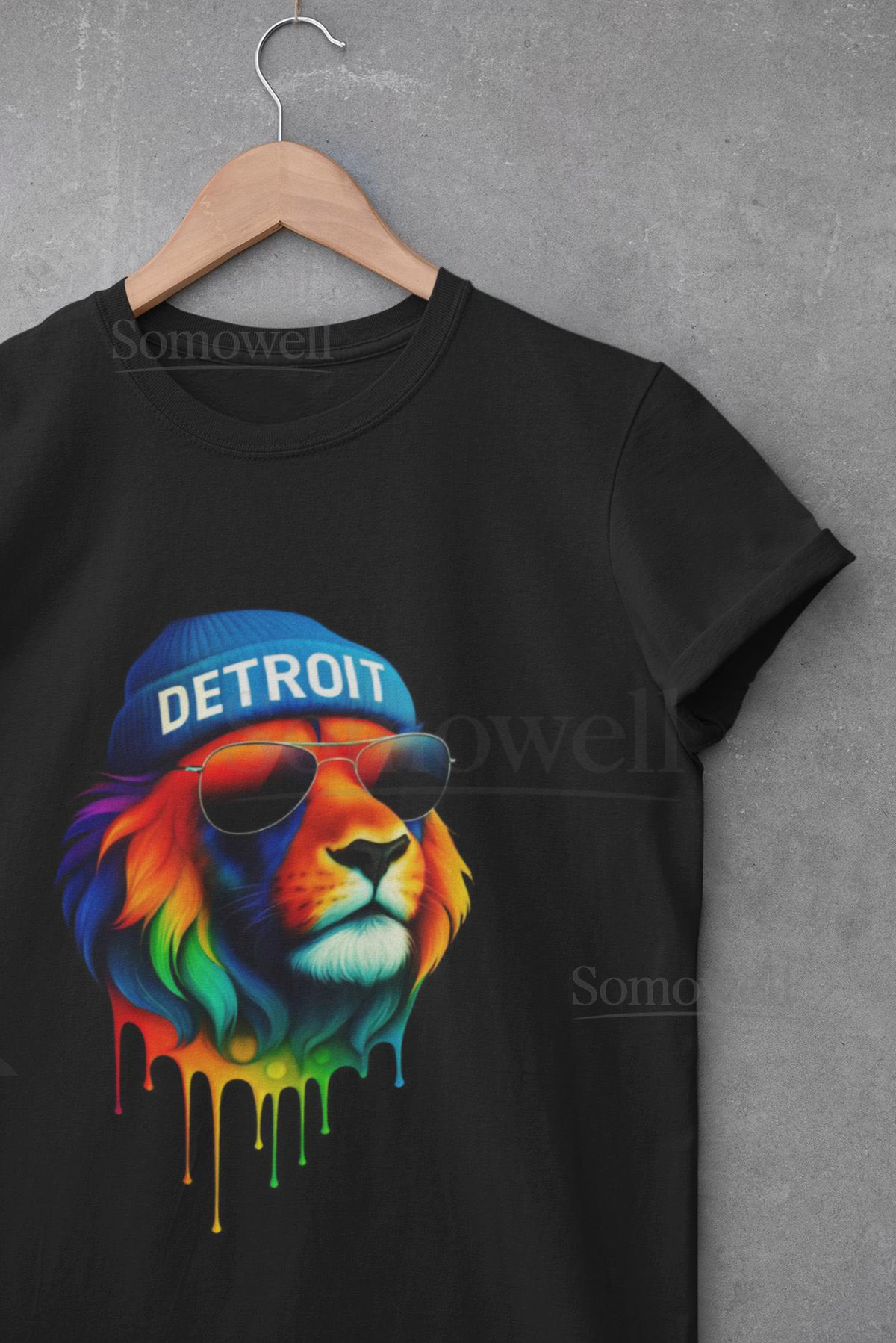 Detroit Fan Shirt Lion Beanie Sunglasses City and Sports Fan Gear Bella Canvas_97