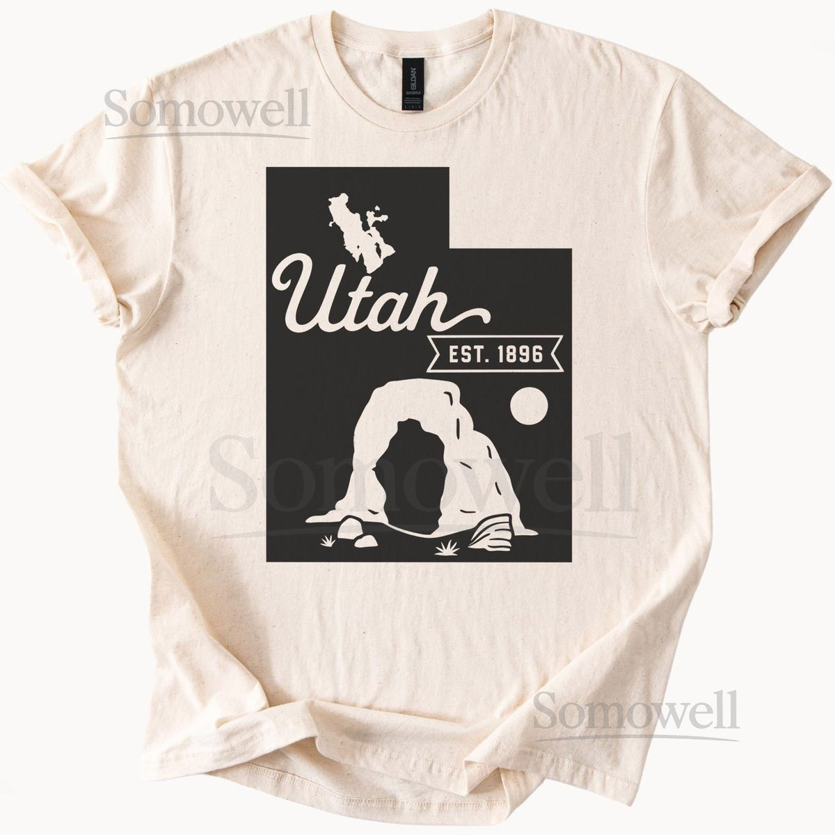 Utah State Outline Graphic T Shirt with Delicate Arch Landmark Established 1896 Nature Desert Scene Utah Tee for Outdoor Adventure_644