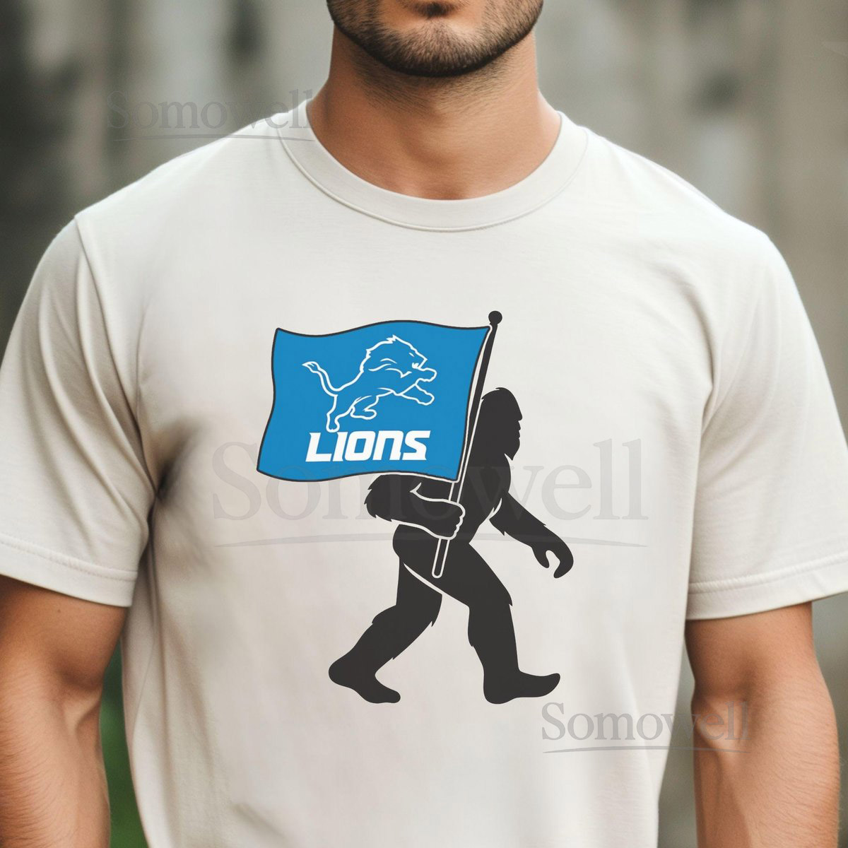 Big Foot with Detroit Lions Flag Unisex Tee Football Sports Fan Shirt Gift for Detroit Lions Fans Detroit Sports Apparel Bigfoot Shirt_35