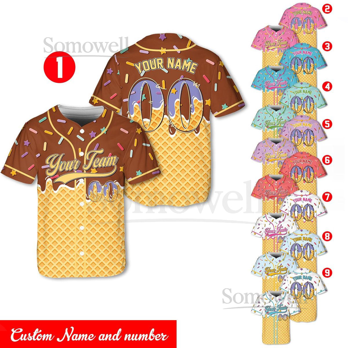 Personalized Ice Cream Baseball Jersey Custom Name and Number Shirt Baseball Mama Jersey Ice Cream Baseball Jersey Sport Matching Jersey_183