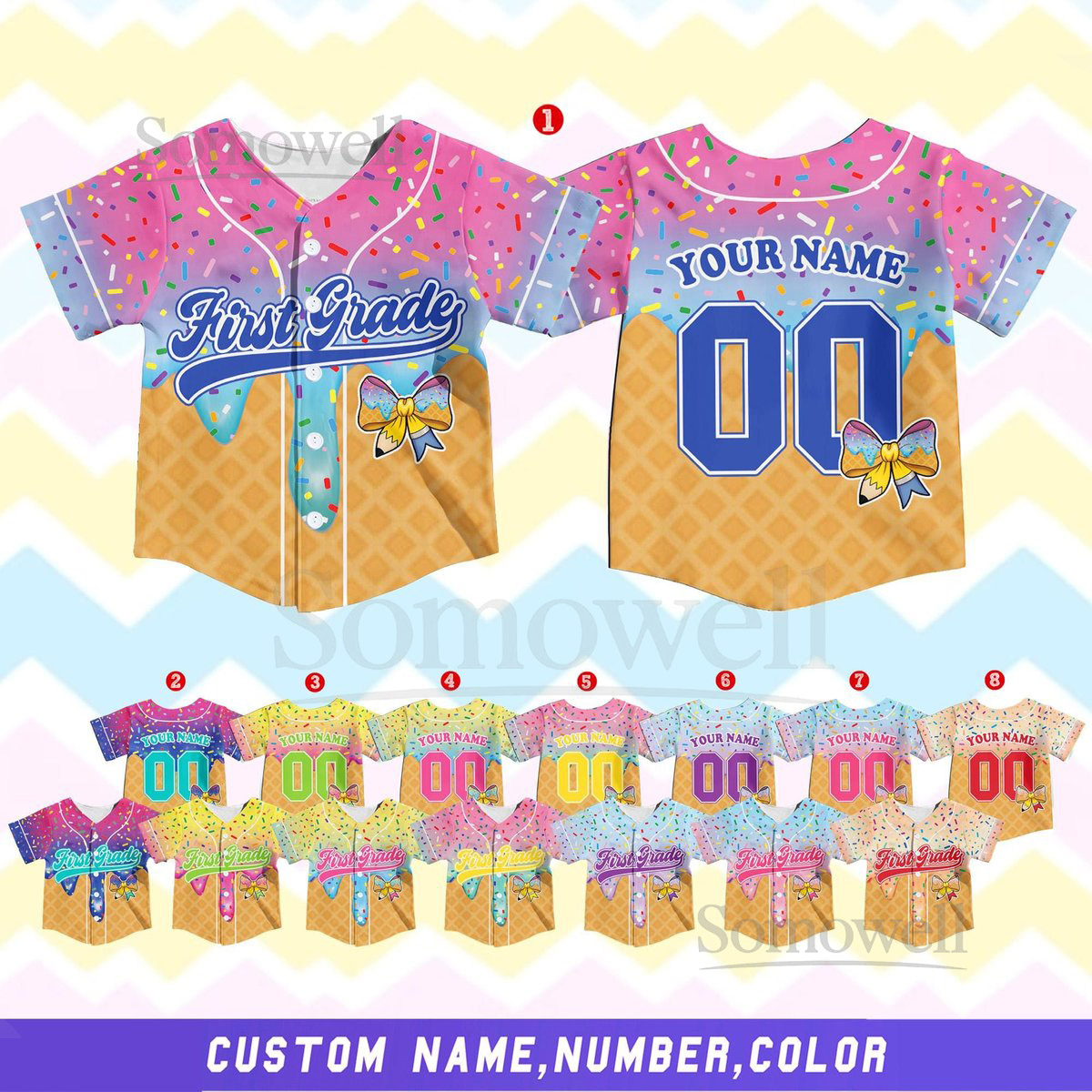 Custom Ice Cream Baseball Jersey Shirt for Kid Youth Adult Cute Name Number Team First Grade Shirt Personalized Back To School Jersey_005
