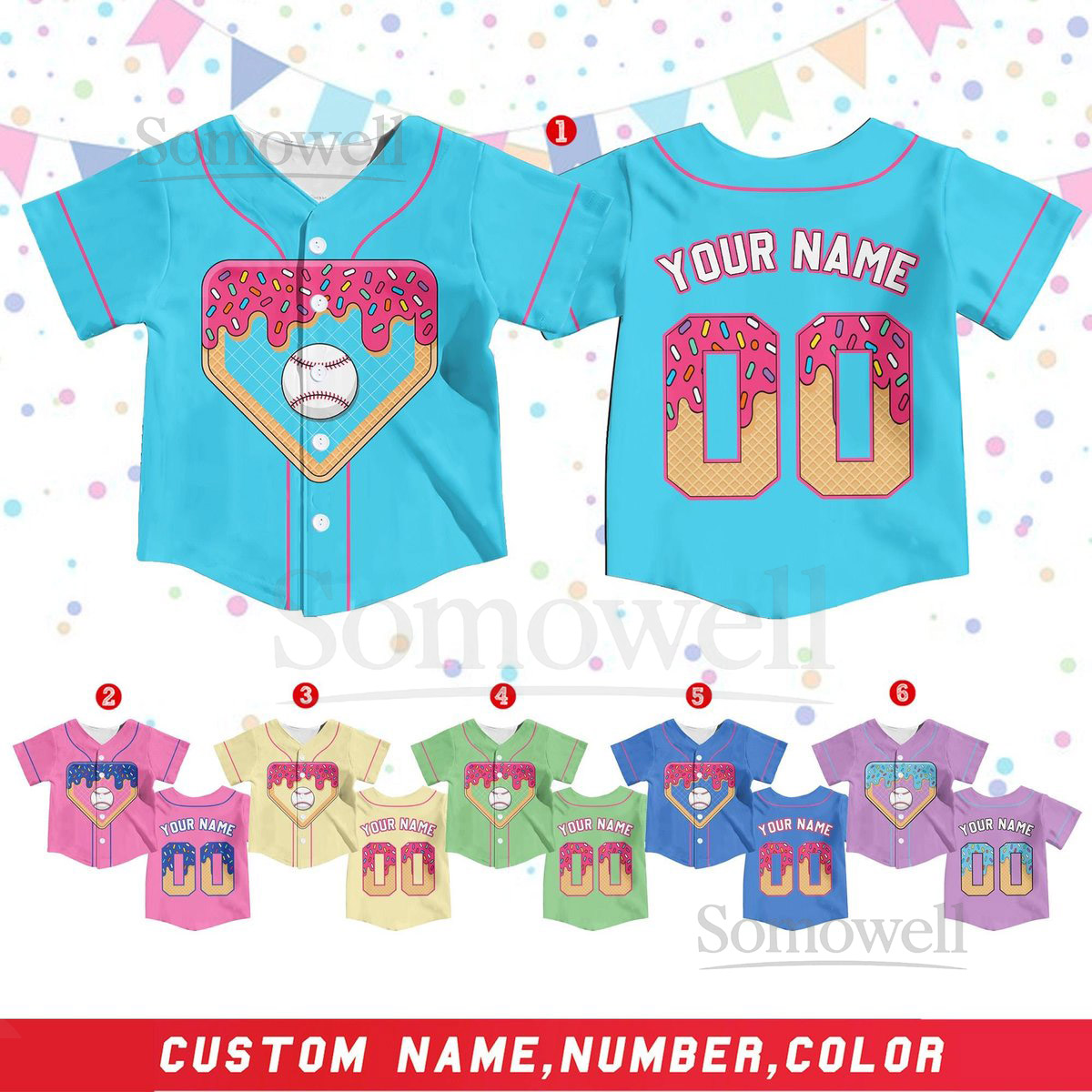 Personalized Ice Cream Baseball Jersey for Kid Youth Adult Custom Name and Number Shirt Ice Cream Baseball Jersey Sport Matching Jersey_187