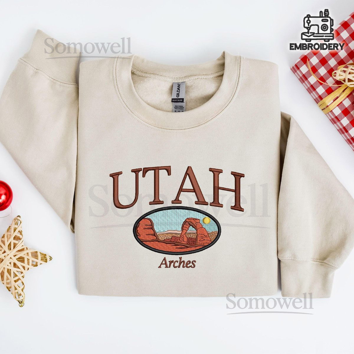 Utah Arches Embroidered Sweatshirt Delicate Arch Crewneck Gildan Unisex National Park Shirt Utah Souvenir Gift for Hikers_596