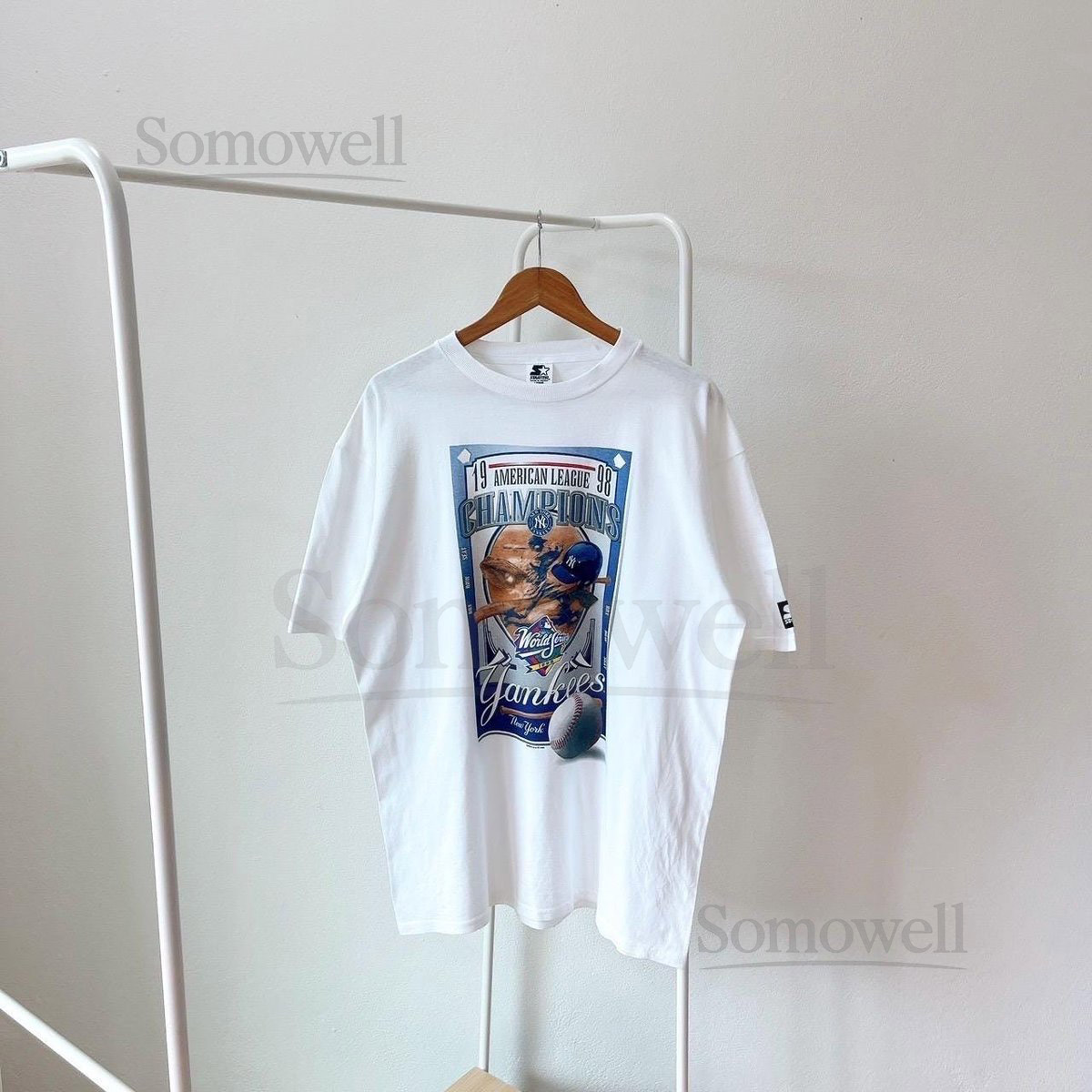 Vintage 90s New York Yankees 1998 MLB baseball Starter white t-shirt L_436