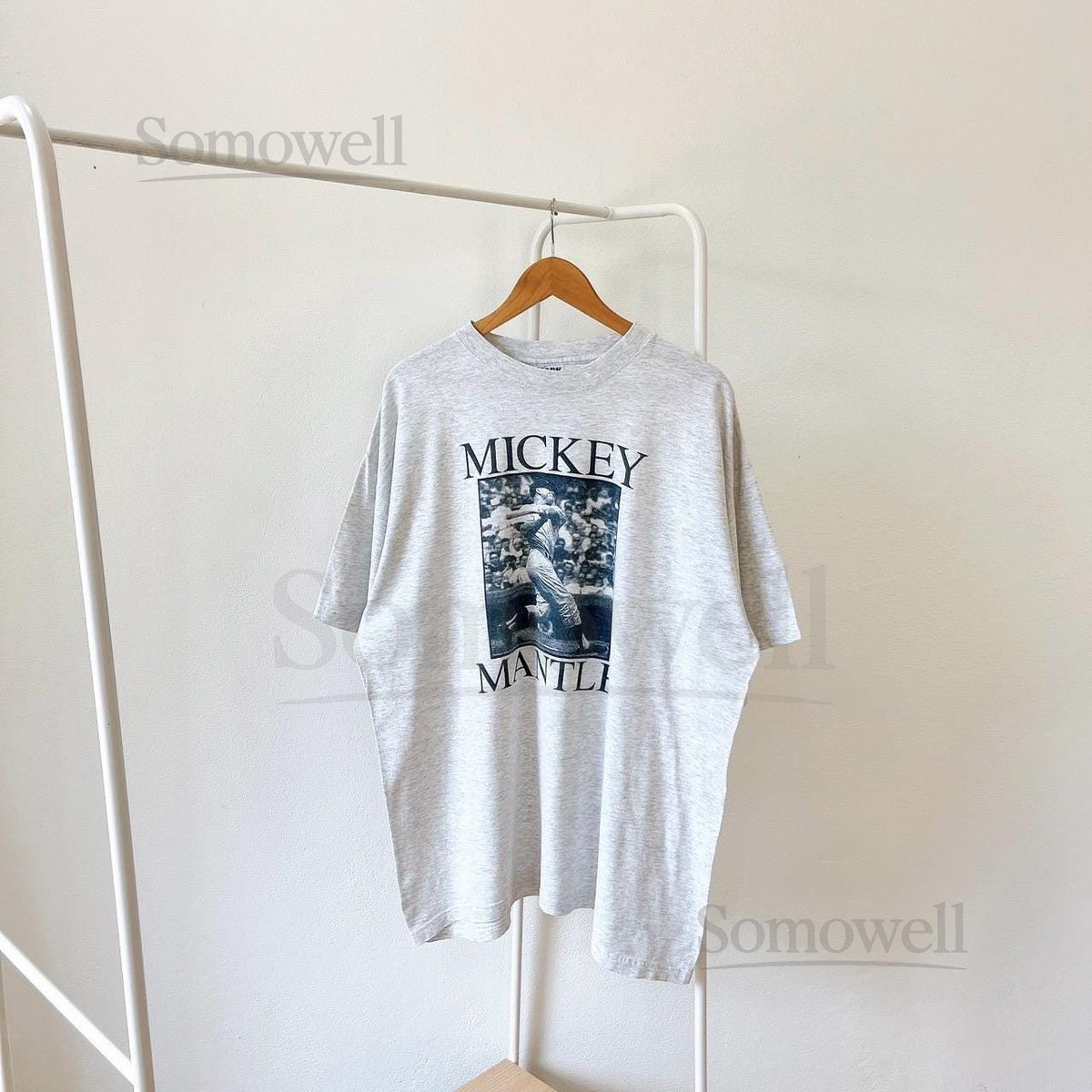 Vintage Mickey Mantle Yankees T-Shirt - 90s MLB Gray XXL_493