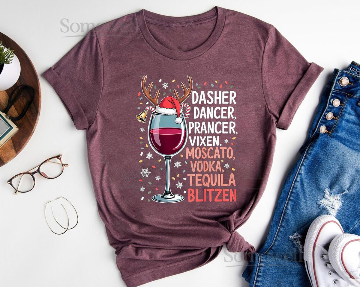 Funny Christmas Wine T-Shirt Holiday Drinking Reindeer Tee_170