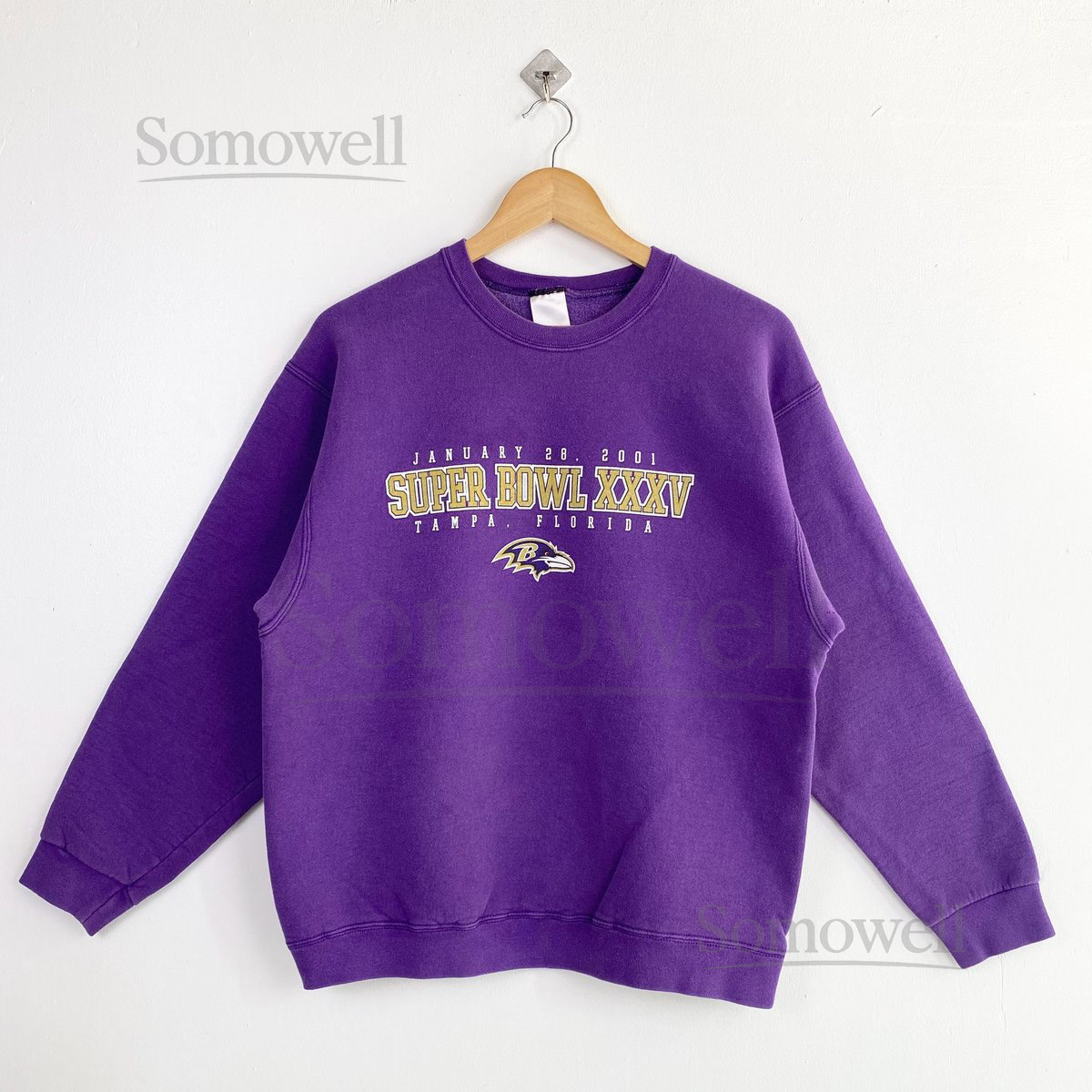 Vintage NFL Baltimore Ravens Crewneck Sweatshirt Print Logo Purple Color Mens Fit To M_1102